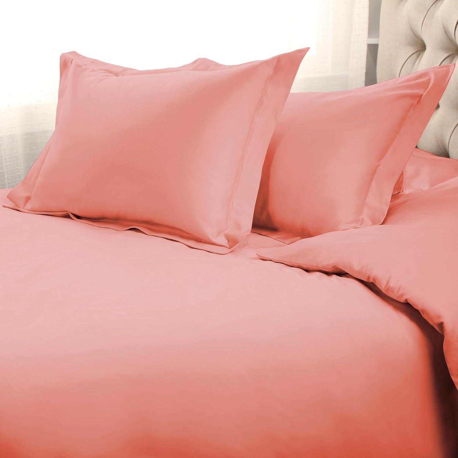 Superior Egyptian Cotton 1500 Thread Count Duvet Cover Set, Soft Comforter Covers, Luxury Bedding Essentials, Button Closure, Includes 1 Duvet Cover, 2 Pillow Shams, Full/Queen, Dusted Rose