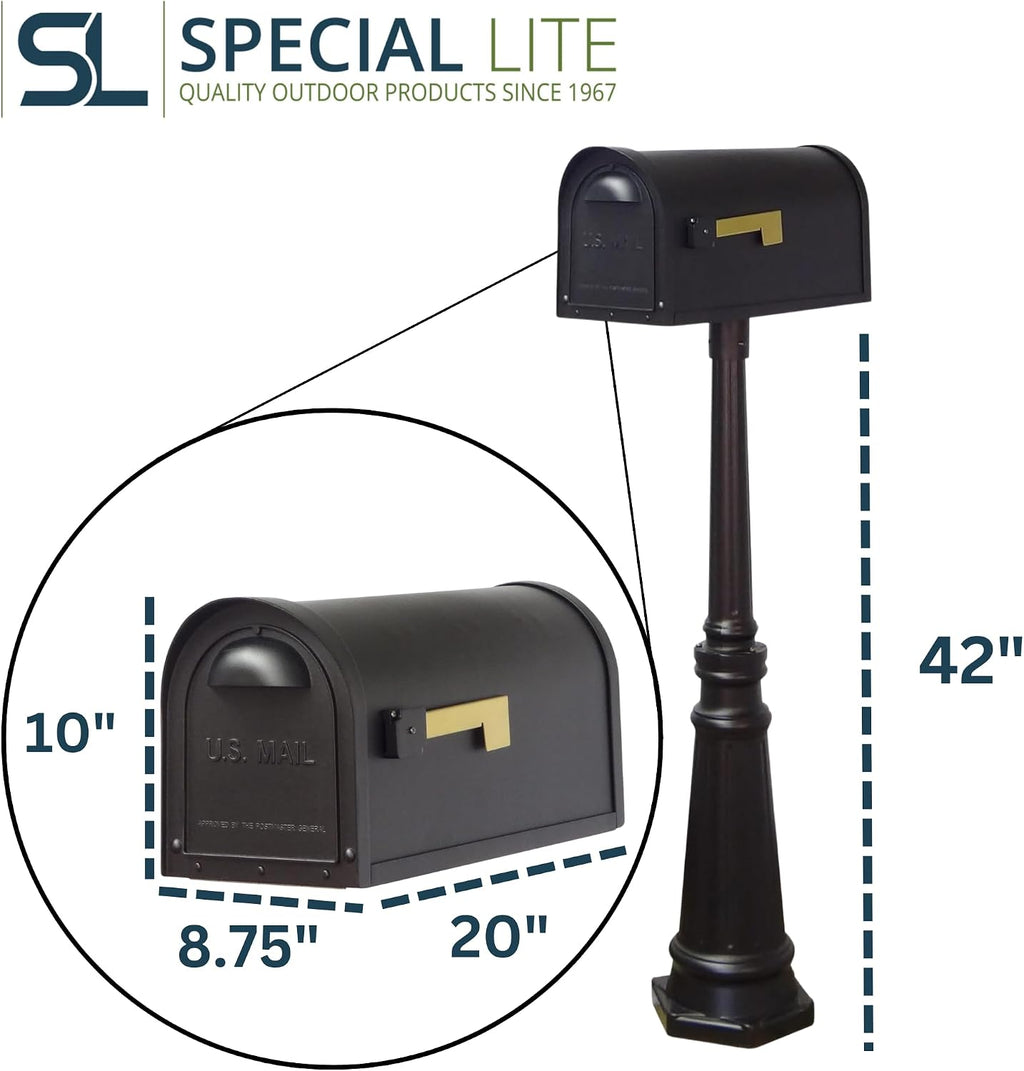 Special Lite Classic Curbside Mailbox with Tacoma Post - Black Aluminum Mailbox with Post - SCC-1008_SPK-591-BLK