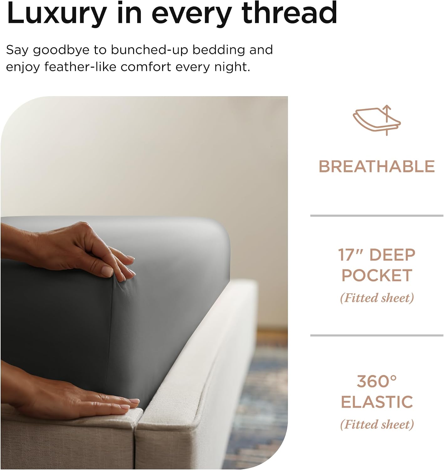 Threadmill Certified 100% American Supima Cotton Luxury Sheets, California-King Sheets, 1000 Thread Count Sateen Weave, 4 Pc Bed Sheets Set, Dark Grey Sheet with Elasticized Deep Pocket