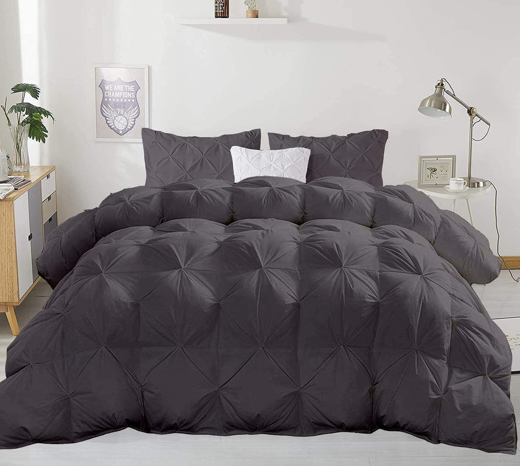 Pinch Pleated Soft 400 GSM All Season Dark Grey 5 Piece Queen Size Comforter Set (Comforter + 4 Pillowcases) 600 Series Egyptian Cotton Comforter Bedding Set