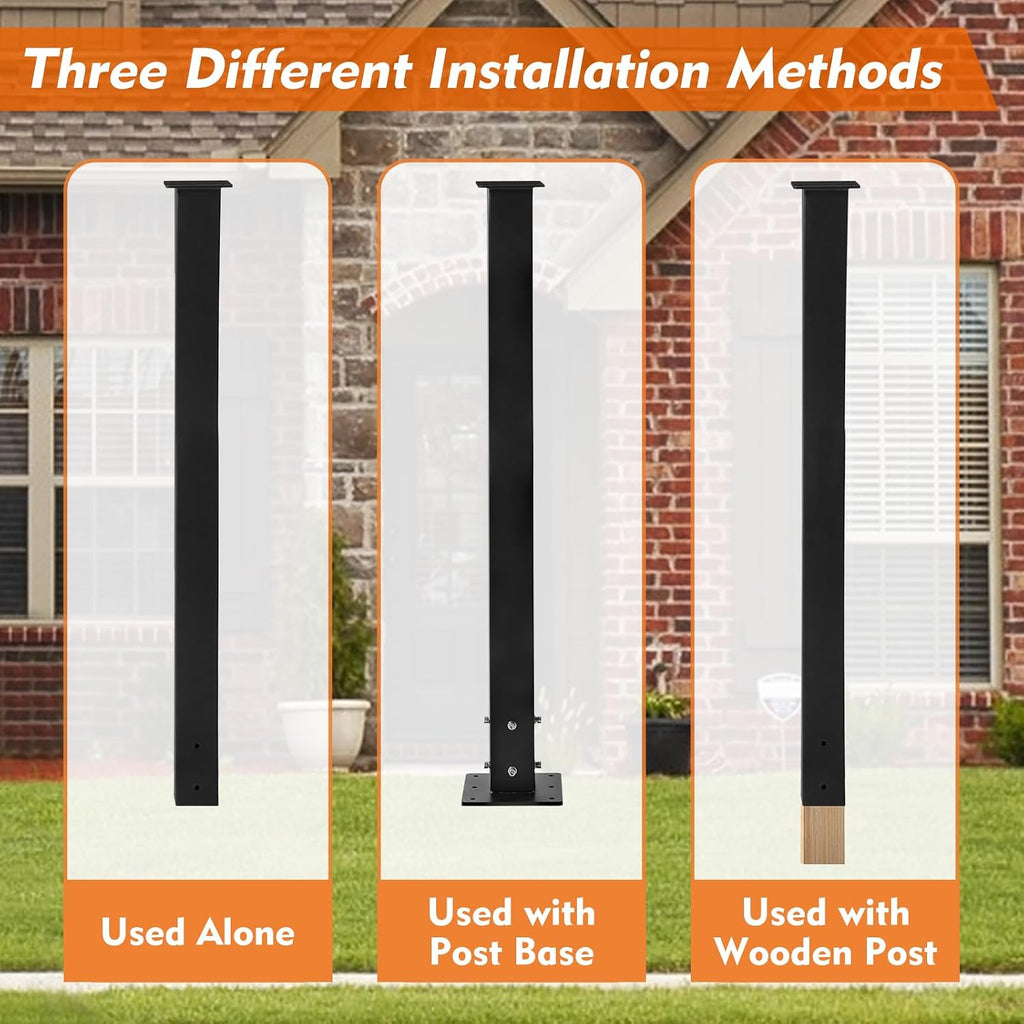 43 Inch Steel Mailbox Post with Post Base, Heavy Duty In-Ground Mounting Post for Outside, Q235 Mail Box Post for Street Curbside, Mailbox Post Kit for Sidewalk, Black