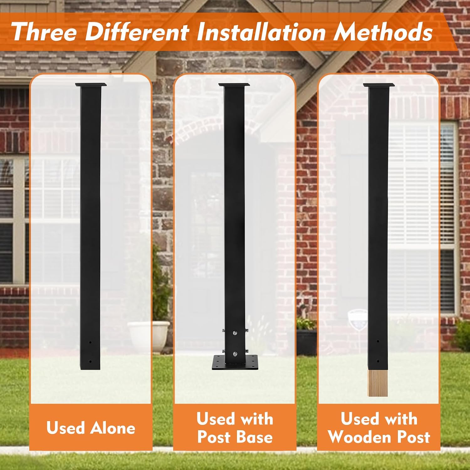 43 Inch Steel Mailbox Post with Post Base, Heavy Duty In-Ground Mounting Post for Outside, Q235 Mail Box Post for Street Curbside, Mailbox Post Kit for Sidewalk, Black