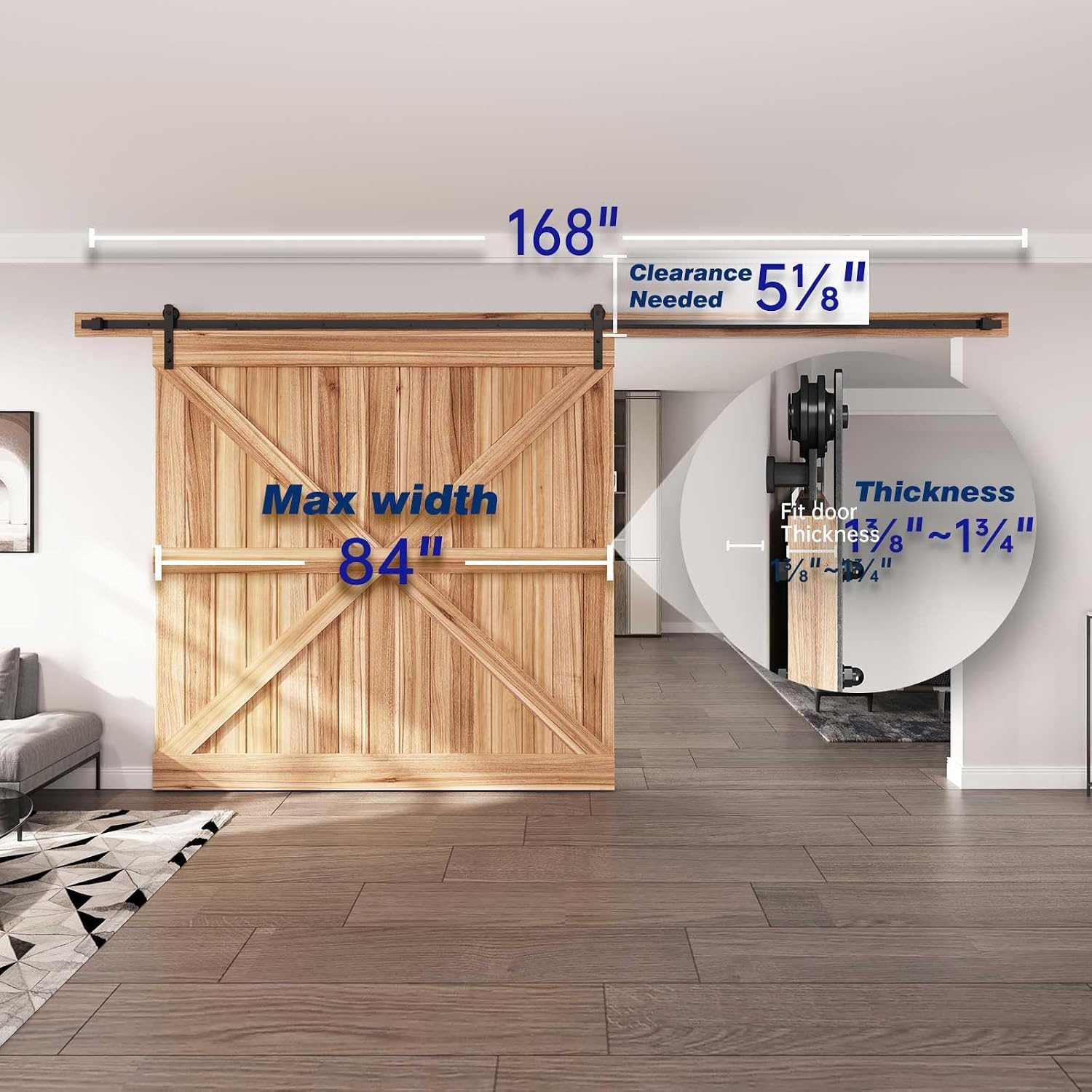 EaseLife 14 FT Sliding Barn Door Hardware Track Kit,Straight Pulley,Slide Smoothly Quietly,Easy Install (14FT Track Kit for 84' Wide Single Door)
