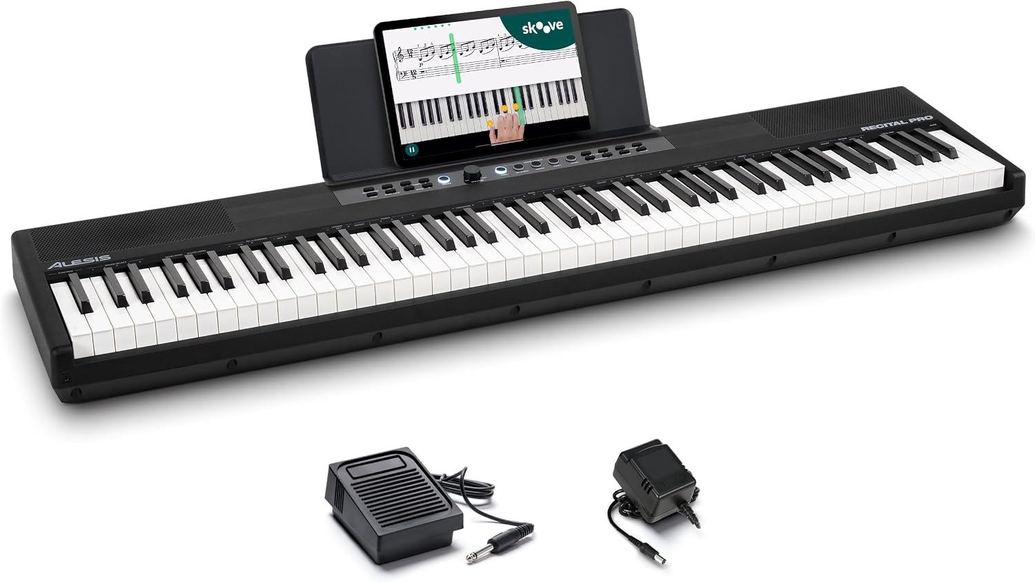 Alesis Recital Pro MKII 88-Key Digital Piano with Weighted Hammer-Action Keys, Speakers, 25 Sounds, USB MIDI and Audio, Sustain Pedal, Skoove and Melodics Piano Lessons