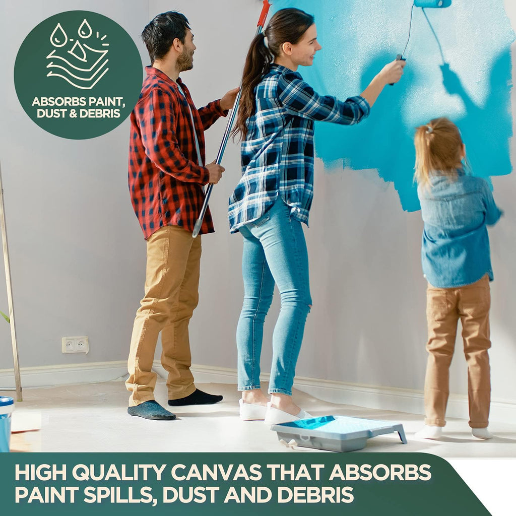 CCS Canvas Drop Cloth for Painting – Heavy Duty Cotton Duck Cloth Tarp for Curtains, Tablecloths, Backdrops – Washable & Reusable Floor Cover & Dust Sheet for Furniture (4-Pc, 5x20 Ft)