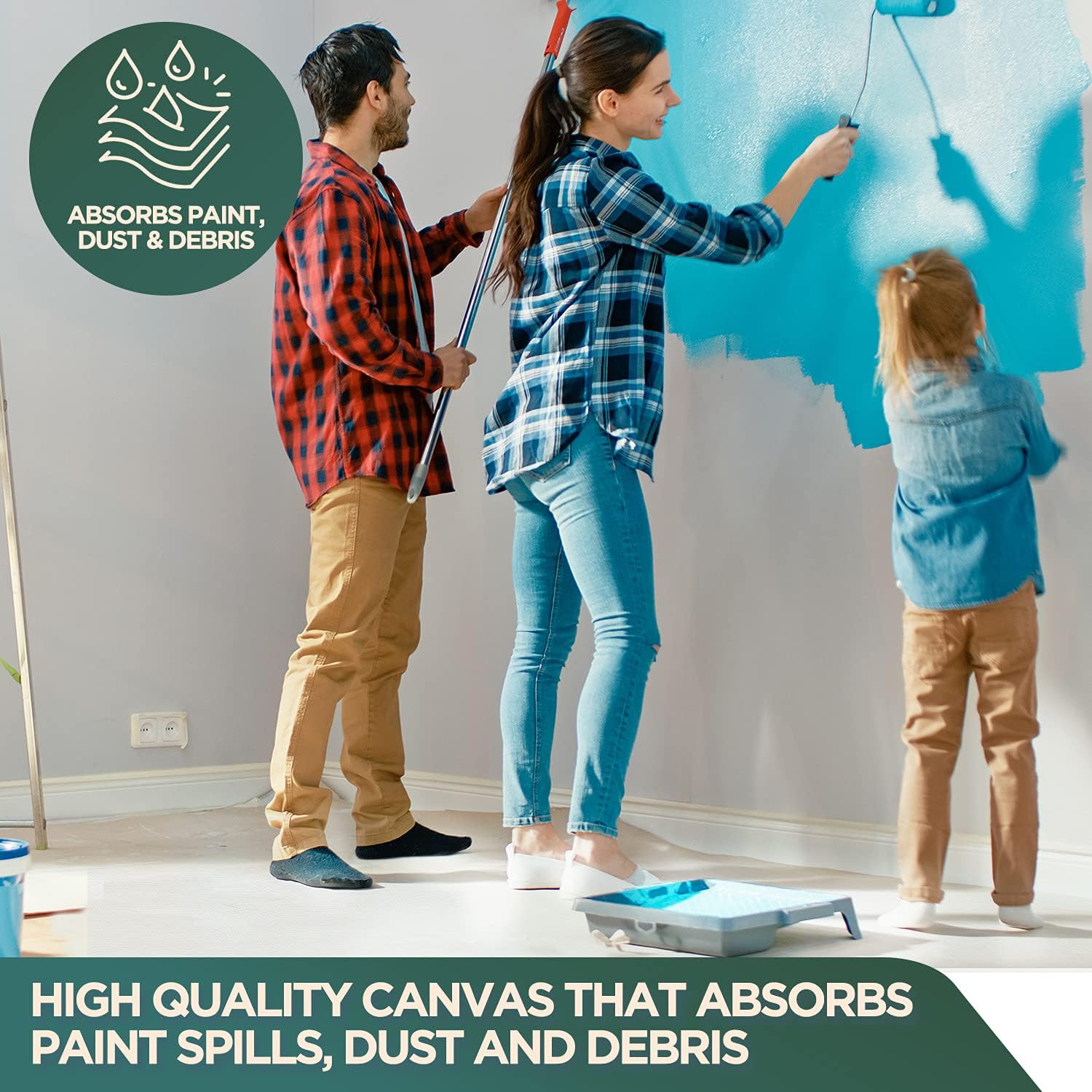 CCS Canvas Drop Cloth for Painting – Heavy Duty Cotton Duck Cloth Tarp for Curtains, Tablecloths, Backdrops – Washable & Reusable Floor Cover & Dust Sheet for Furniture (4-Pc, 5x20 Ft)