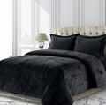 Velvet Comforter Set Oversized Queen 3 Piece (Comforter + 2 Pillowcases) Black 600 GSM