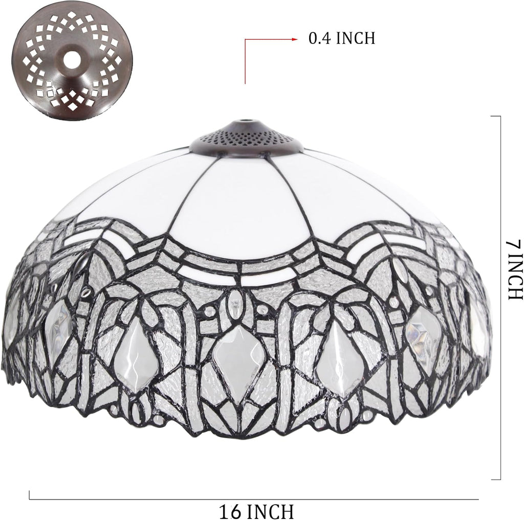 Large Tiffany Lampshade Replacement Only Colored Glass Lampshade 16 Inches Suitable for Desk Lamps, Floor Lamps, Pendant Lamps, Home and Office Decoration (White Baking Bend)