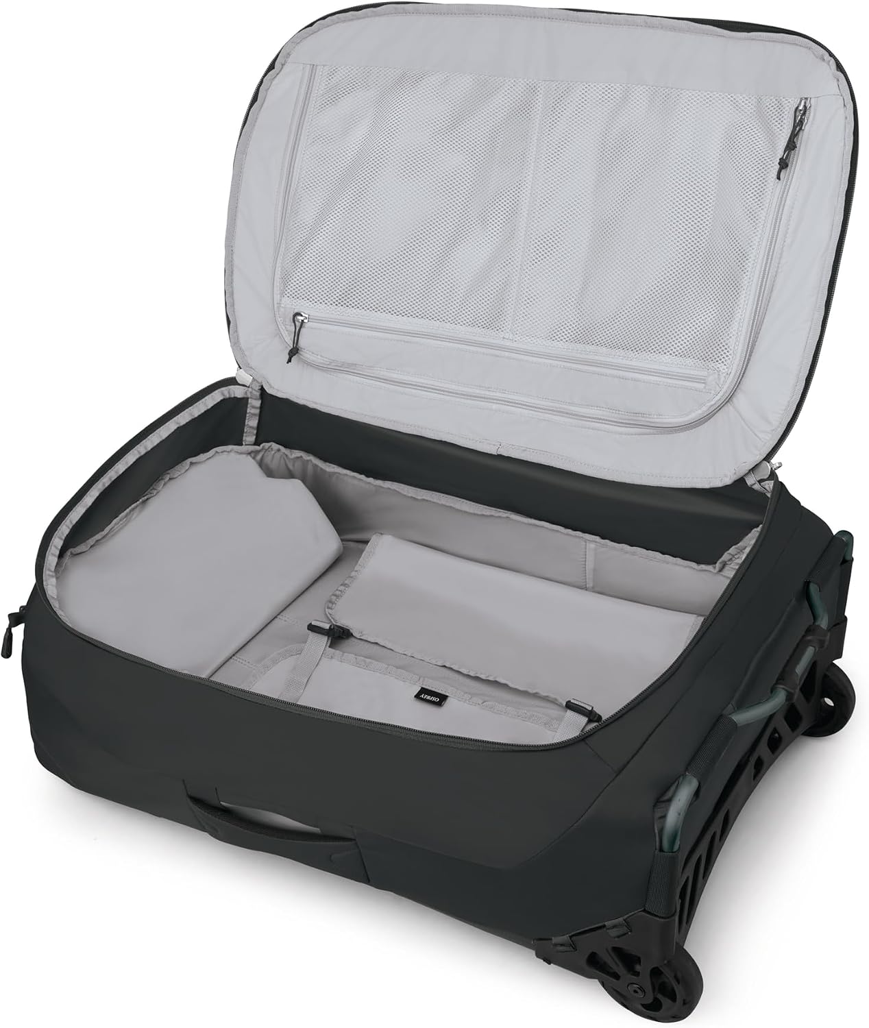 Osprey Ozone 2-Wheel 80L/27 Checked Luggage - Lightweight Rolling Bag with High Clearance and Oversized Wheels - Travel Suitcase with Mesh Organization, Trolley Handle and Add-a-Bag Strap, Black