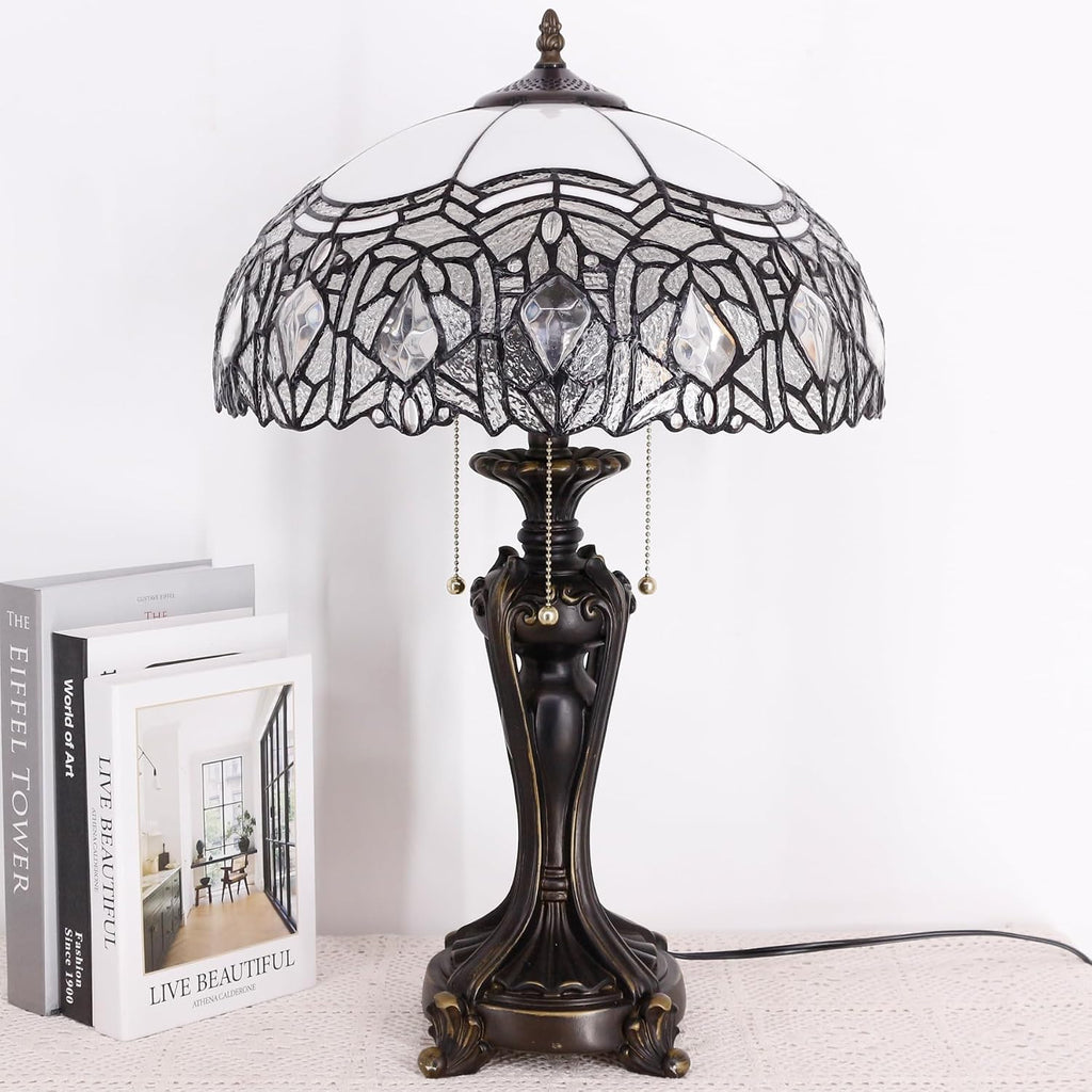 Large Tiffany Lampshade Replacement Only Colored Glass Lampshade 16 Inches Suitable for Desk Lamps, Floor Lamps, Pendant Lamps, Home and Office Decoration (White Baking Bend)