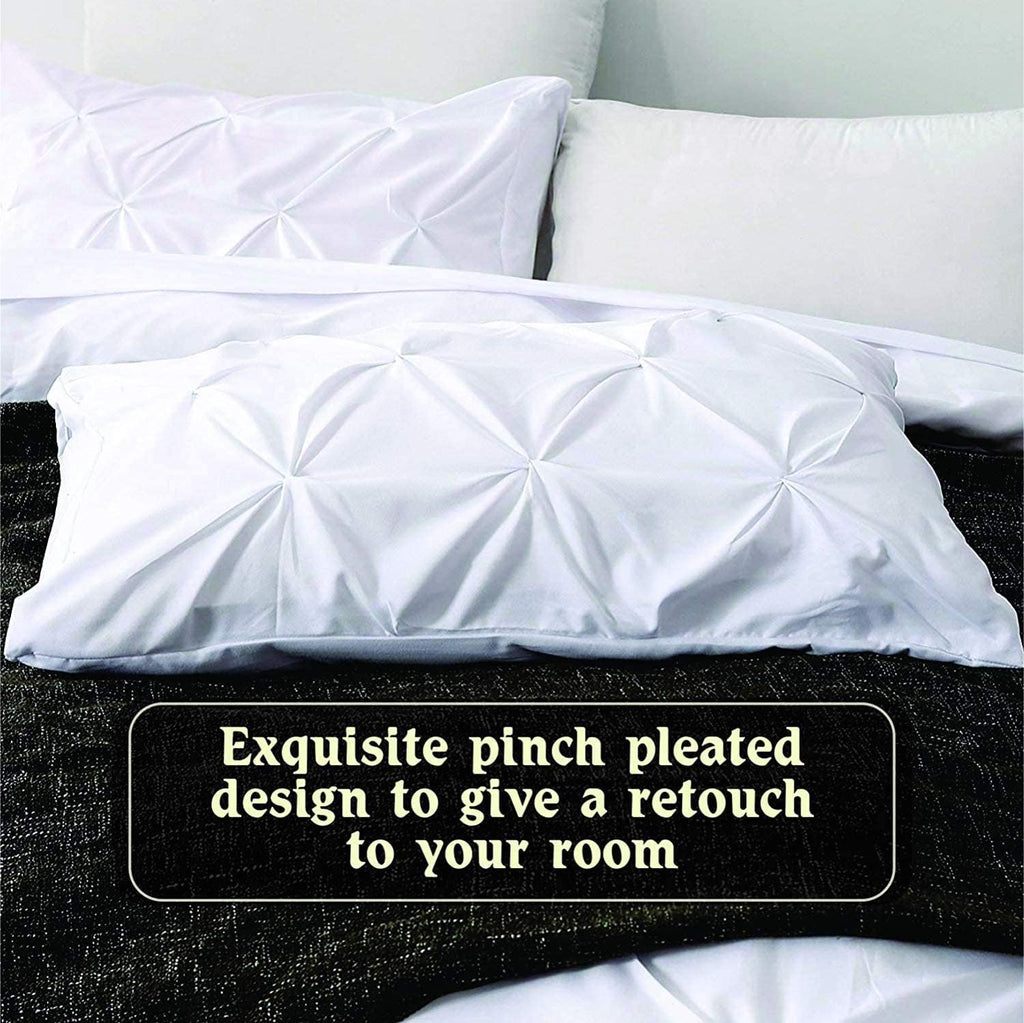 Crown Collection 1000-TC Hypoallergenic Ultra Soft Design 100% Egyptian Cotton Pinch Plated Duvet Cover with Zipper Colser & 2pcs Pillow Case Set (Alaskan 120'x136'), Ivory