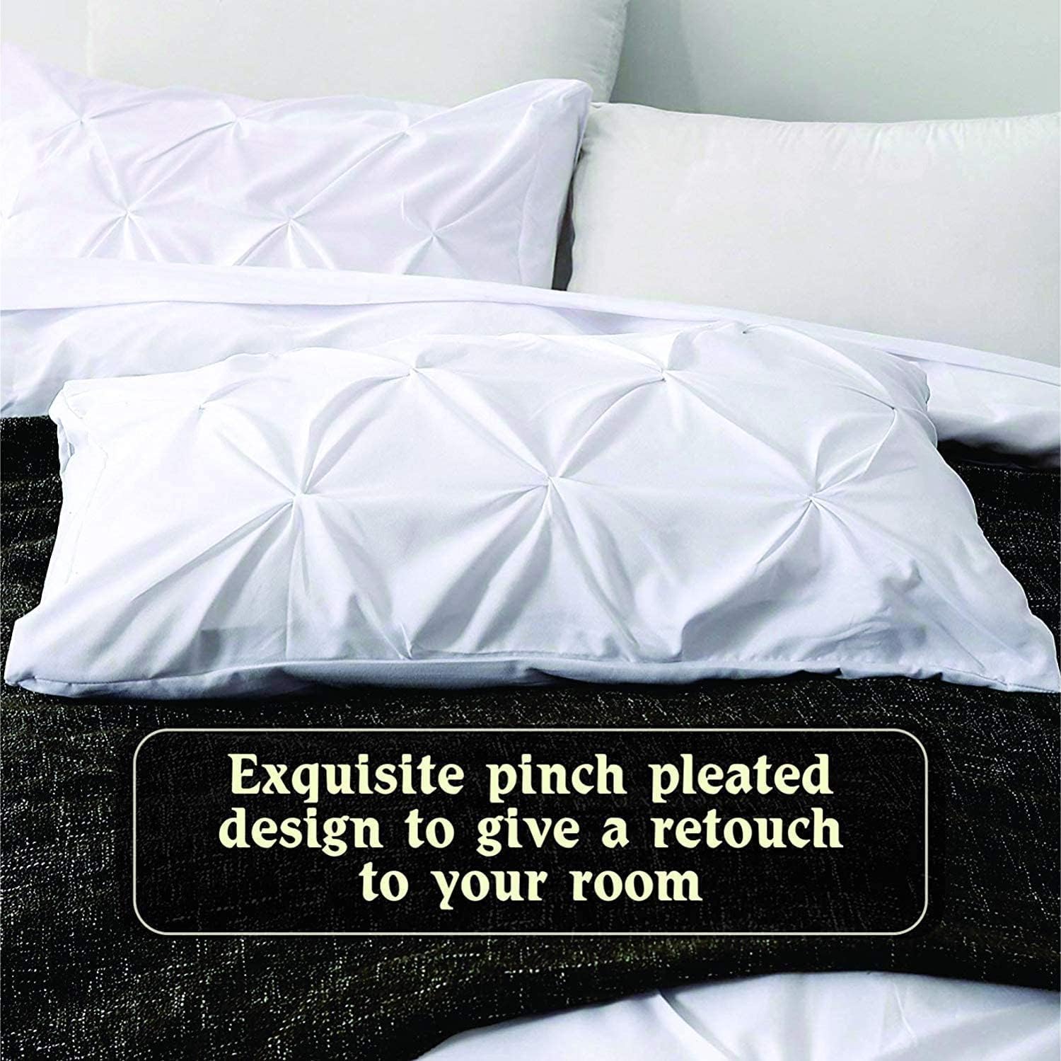 Crown Collection 1000-TC Hypoallergenic Ultra Soft Design 100% Egyptian Cotton Pinch Plated Duvet Cover with Zipper Colser & 2pcs Pillow Case Set (Alaskan 120'x136'), Ivory