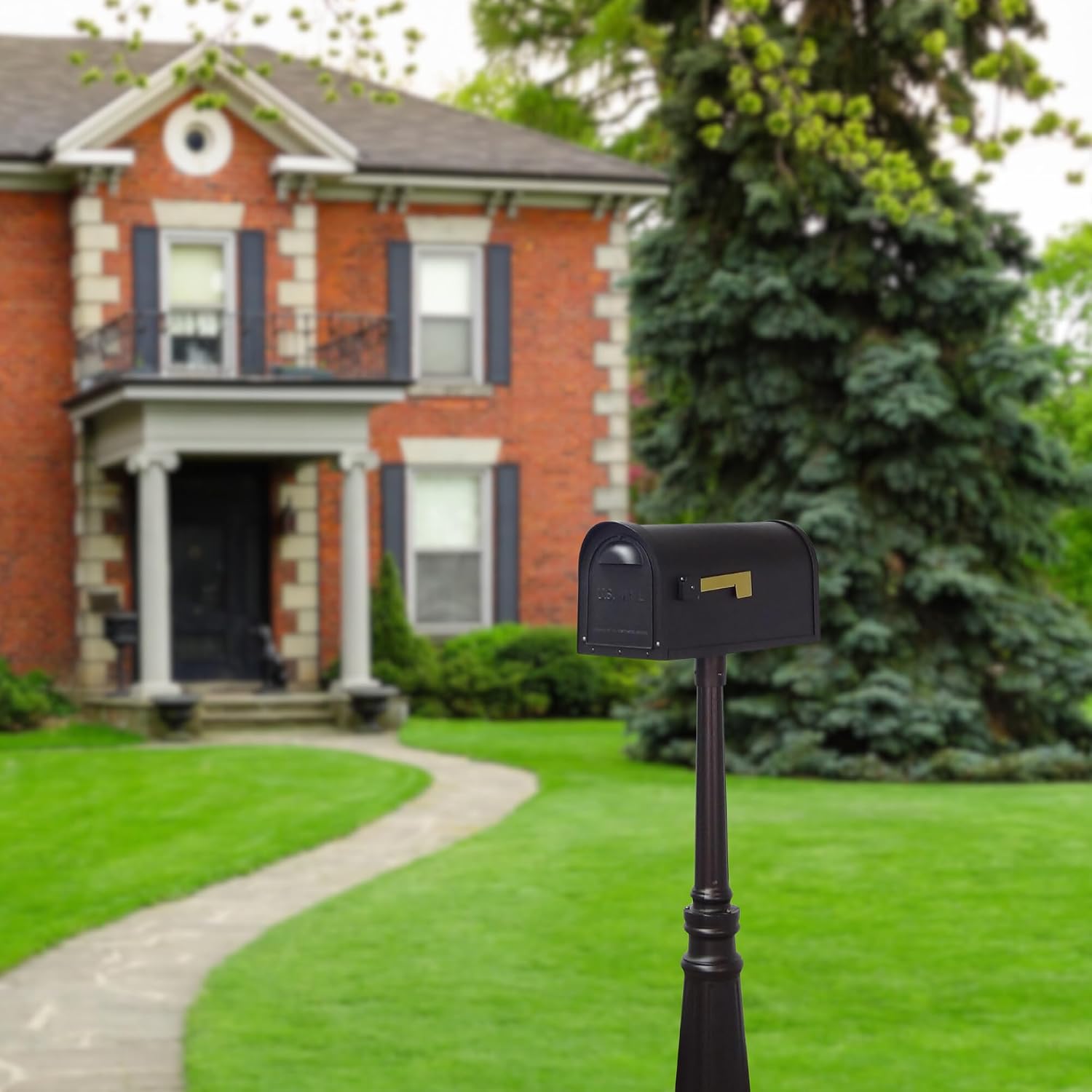 Special Lite Classic Curbside Mailbox with Tacoma Post - Black Aluminum Mailbox with Post - SCC-1008_SPK-591-BLK