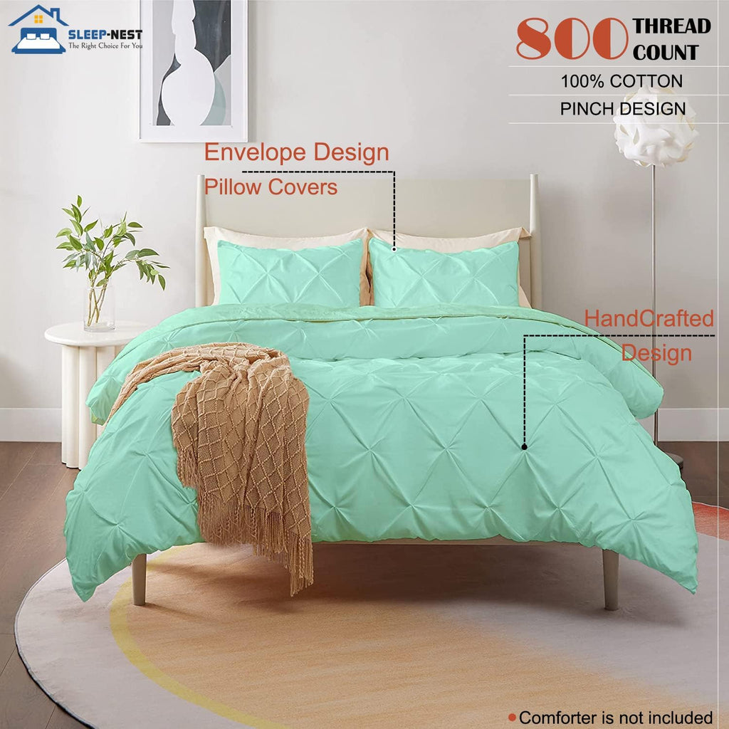 SLEEP-NEST Luxuries Decorative Alaskan King Pinch Duvet Cover Set 136' x 120' Oversized King 3 Piece with Zipper Closure 100% Egyptian Cotton Pintuck Cover for Comforter Extra Large, Aqua