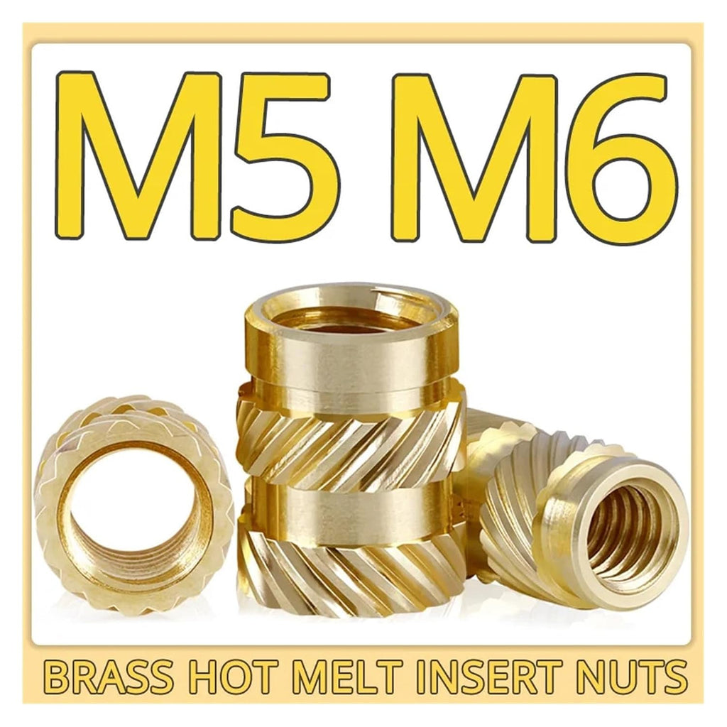 300pcs M5 M6 Heat Threaded Insert Nuts Brass Hot Melt Molding Knurled Injection Metal Copper Lock Nut for 3D Printer(M6x10x9 (300pcs))