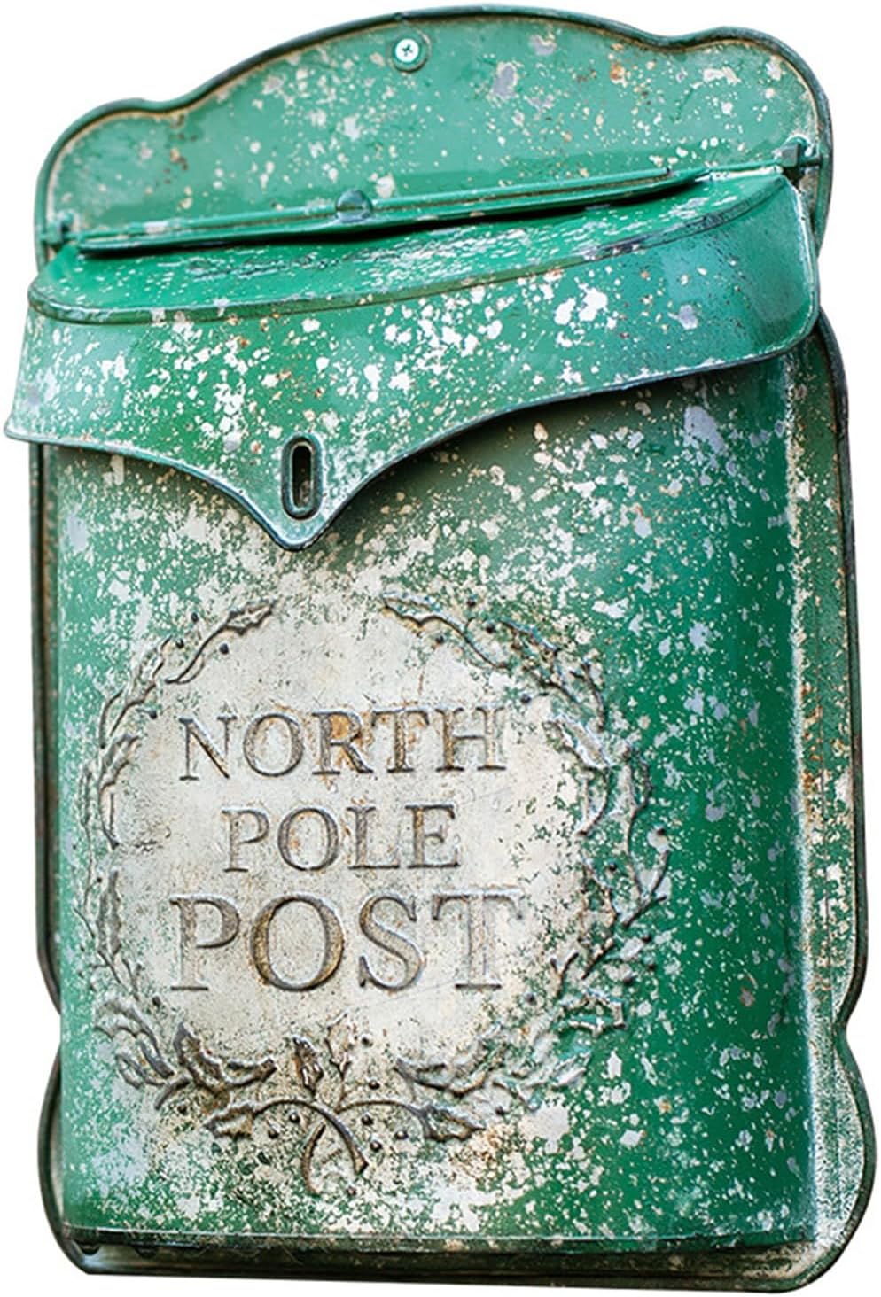 MELPHI Vintage Wall Mailbox, Metal Mailbox Large Capacity, Vintage Post Box with Cover, Wall Mount Mail Box for Garden, Outside, Coffee, Shop, Rustic Farmhouse (Color : Green)