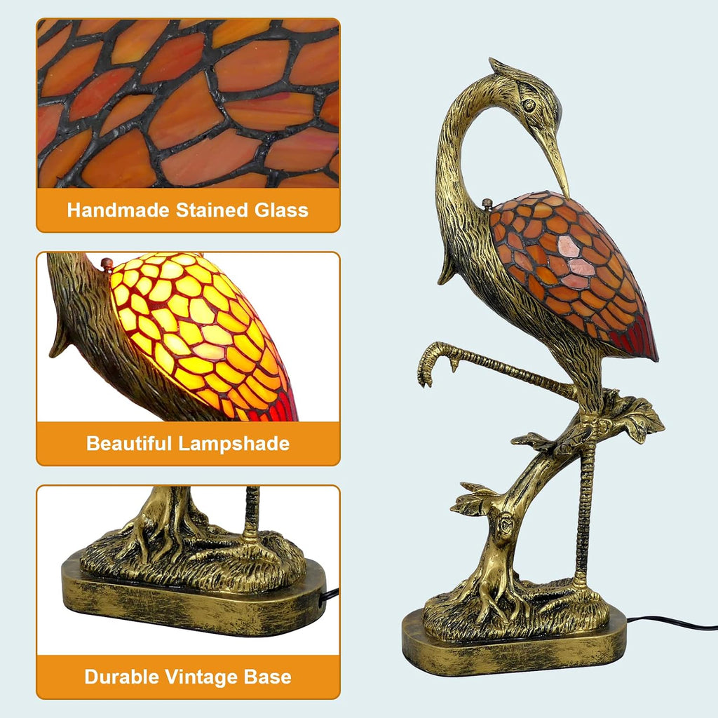 Orange Handmade Stained Glass Tiffany Table Lamp, 21.7in LED, Vintage, Decoration, Bedroom, Living Room, Office