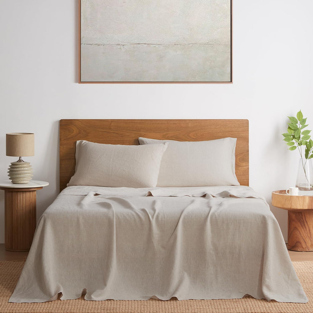 DAPU Pure Linen Sheets Set, 100% French Linen from Normandy, Breathable and Durable for Hot Sleepers, 3 Pcs Set - 1 Flat Sheet, 1 Fitted Sheet, 1 Pillowcase (Natural Linen, Twin)
