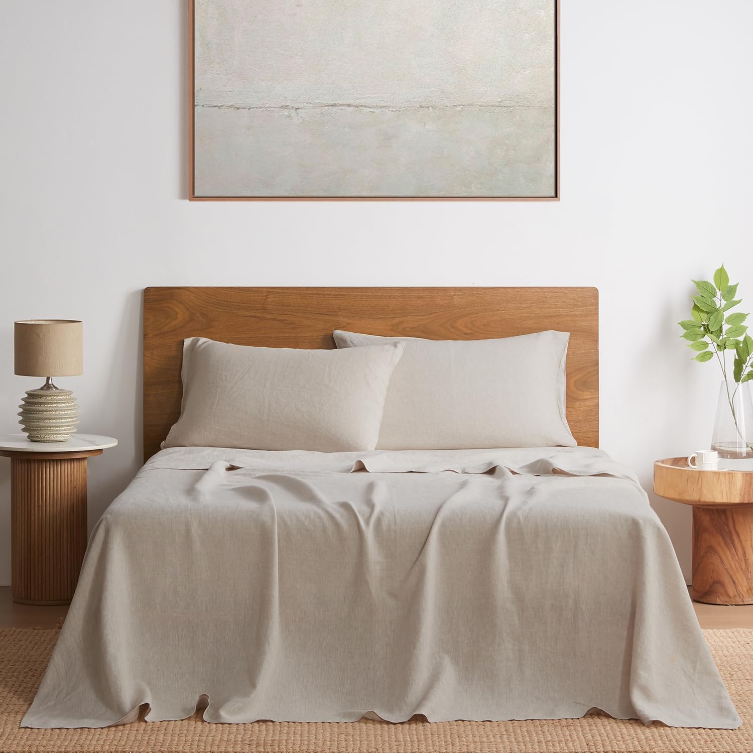DAPU Pure Linen Sheets Set, 100% French Linen from Normandy, Breathable and Durable for Hot Sleepers, 4 Pcs King Size Sheets Set - 1 Flat Sheet, 1 Fitted Sheet, 2 Pillowcases (Natural Linen, King)