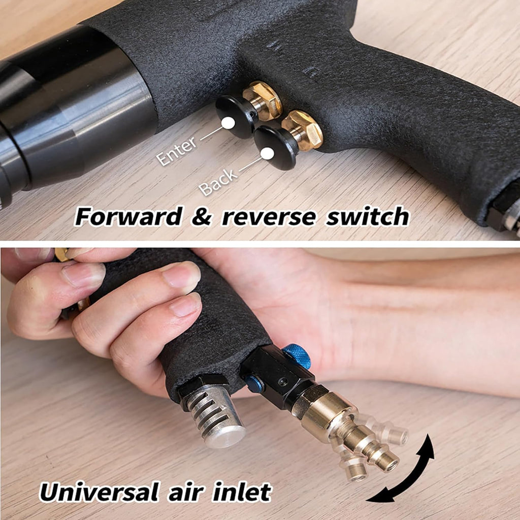 KEULEN Pneumatic Rivet Gun, Blind Riveting Gun Flat Nuts Riveter Rivnut Tool Kit, Self-Locking Function, Ajustable Speed, for Pull Nuts