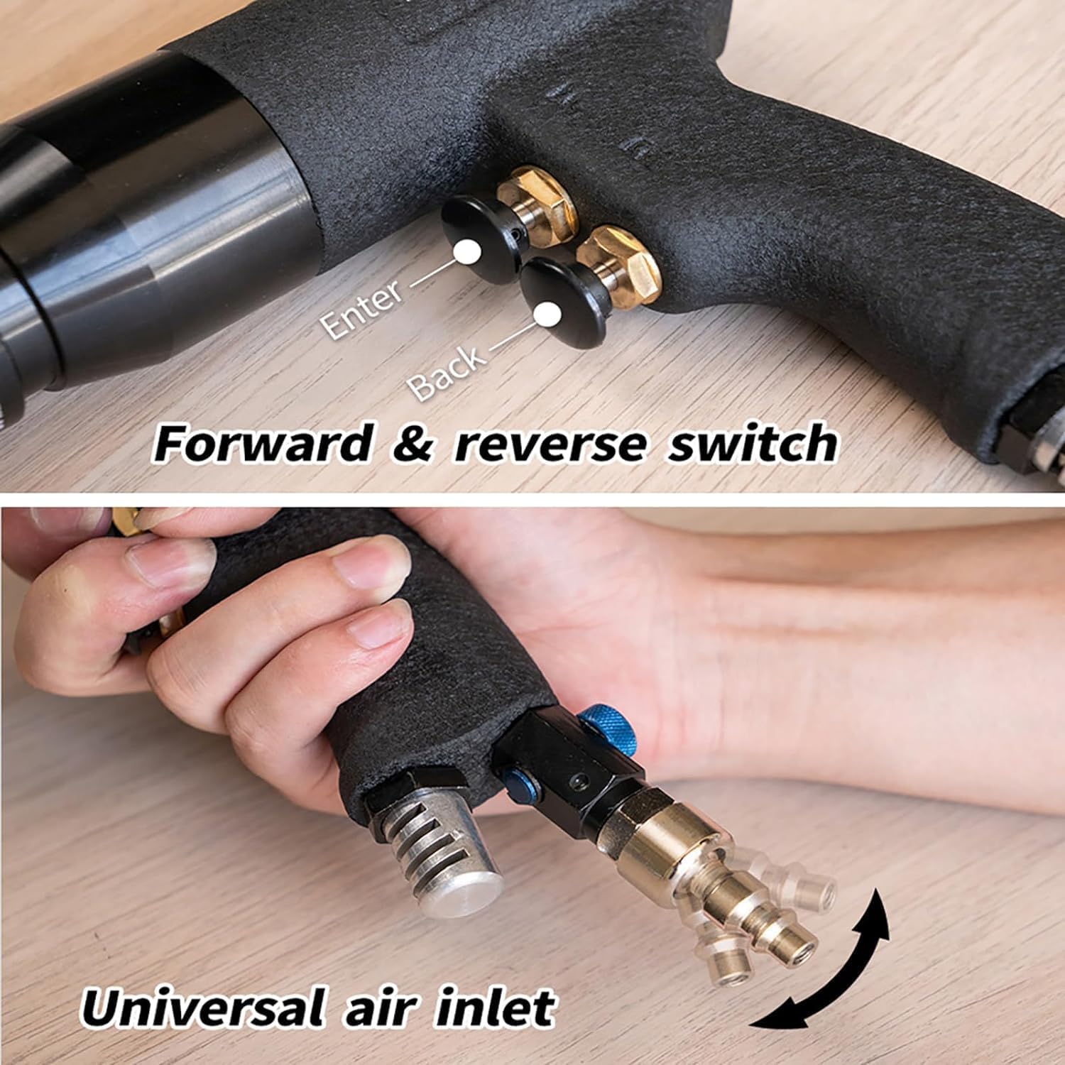 KEULEN Pneumatic Rivet Gun, Blind Riveting Gun Flat Nuts Riveter Rivnut Tool Kit, Self-Locking Function, Ajustable Speed, for Pull Nuts