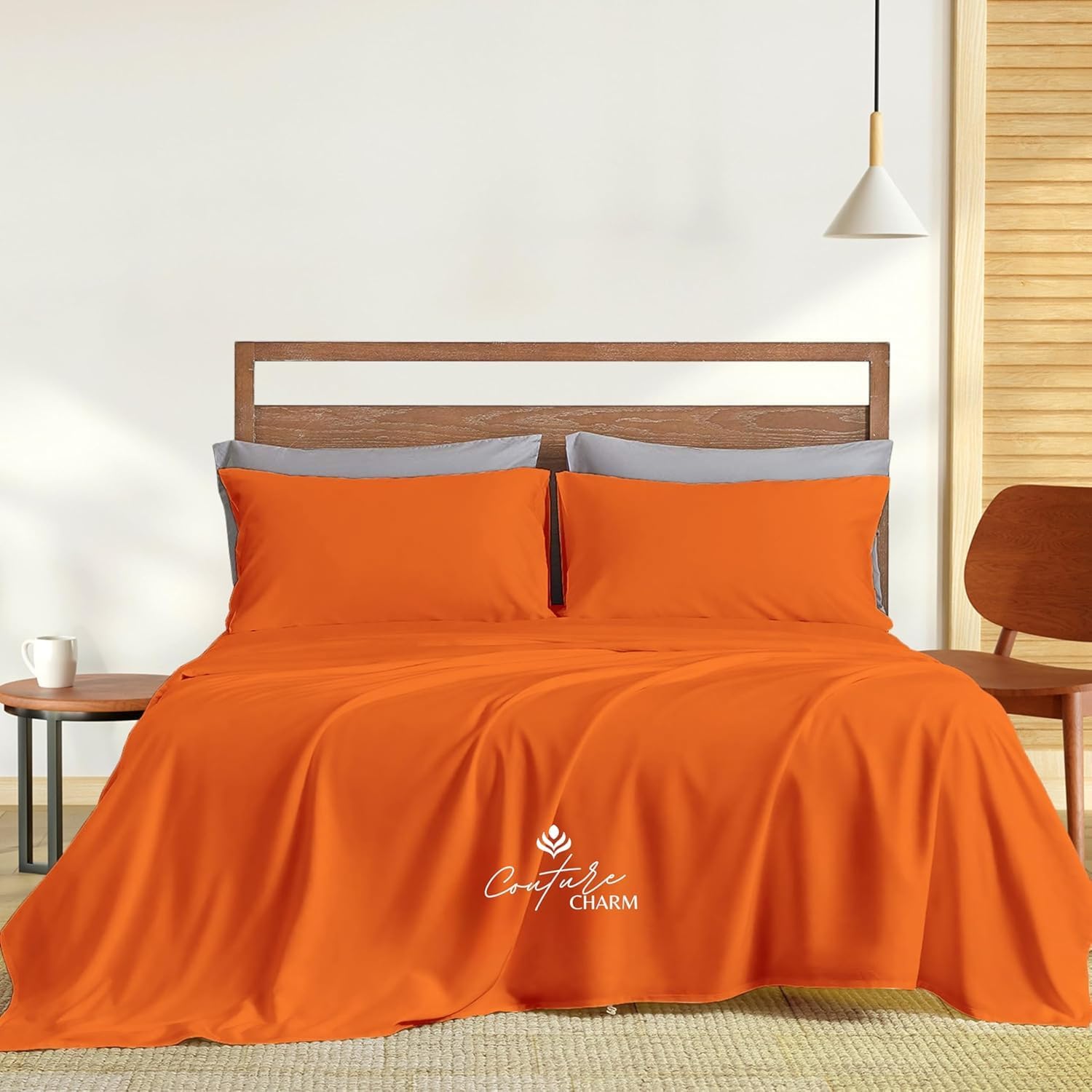 Queen Size 1000 Thread Count 100% Egyptian Cotton Sheet Set, 4-Piece, Sateen Weave, with 10-12' Deep Pocket Snug Fit (Solid, Orange)