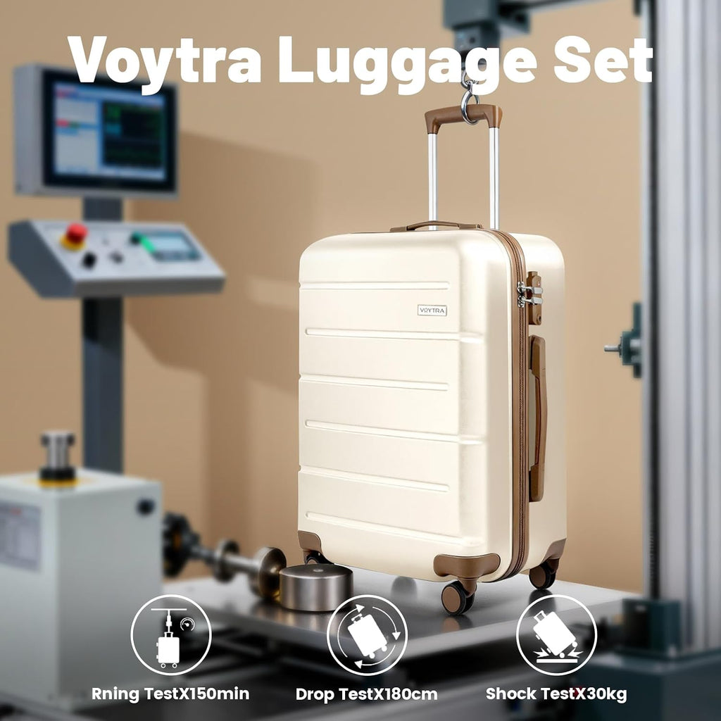 5 Piece 20' 24' 28' ABS Hardside Luggage Set, Lightweight Suitcase with TSA Lock & Smooth Spinner Wheels for Weekend and Air Travel (20/24/28/DB/TB Beige)