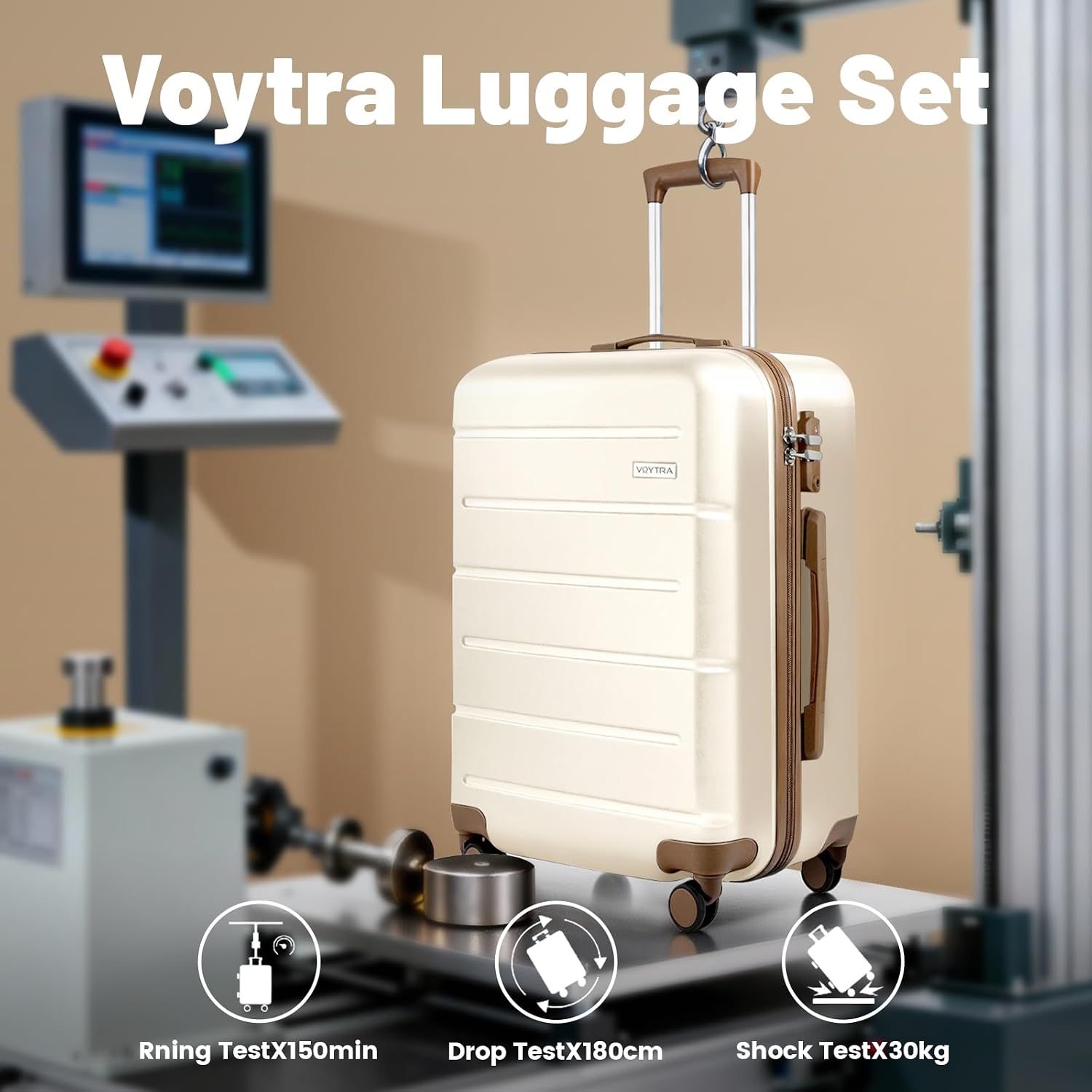 5 Piece 20' 24' 28' ABS Hardside Luggage Set, Lightweight Suitcase with TSA Lock & Smooth Spinner Wheels for Weekend and Air Travel (20/24/28/DB/TB Beige)