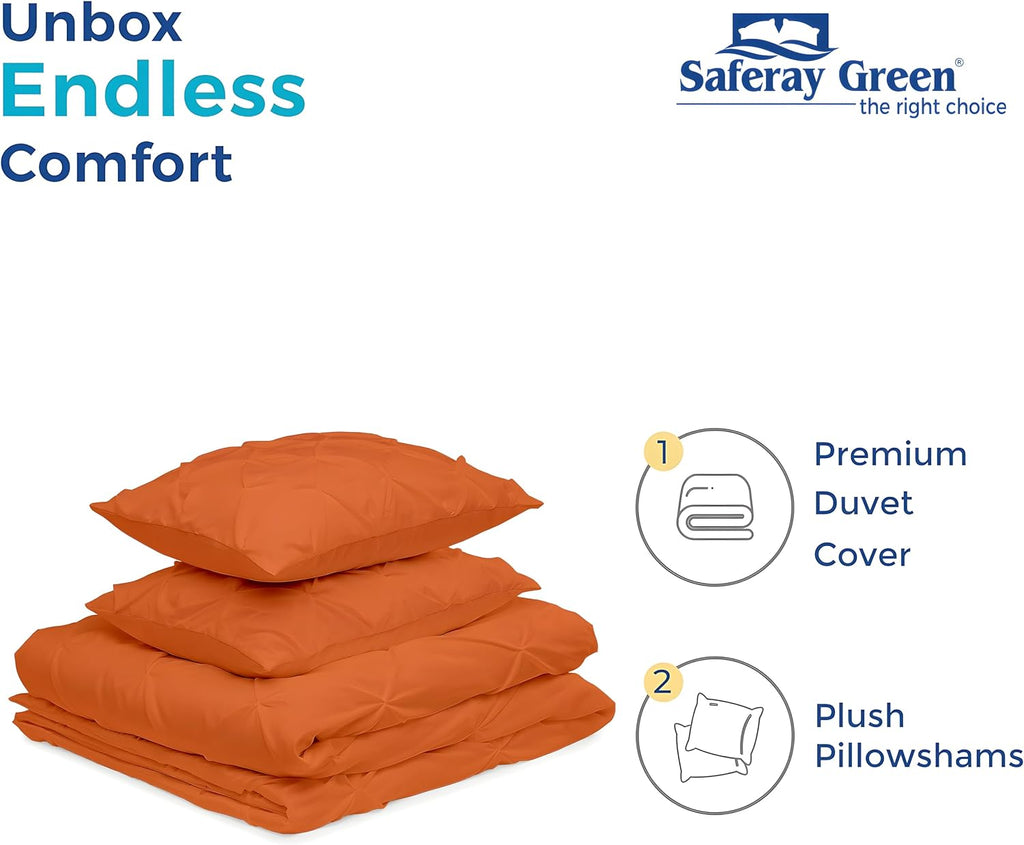 Pinch Duvet Cover Set Oversized Queen Size 1 Duvet Cover with 2 Pillow Shams 3-Pc Comforter Cover with Zipper Closure & Corner Tie 100% Egyptian Cotton Cover (98x98 Inch, Burnt Orange)