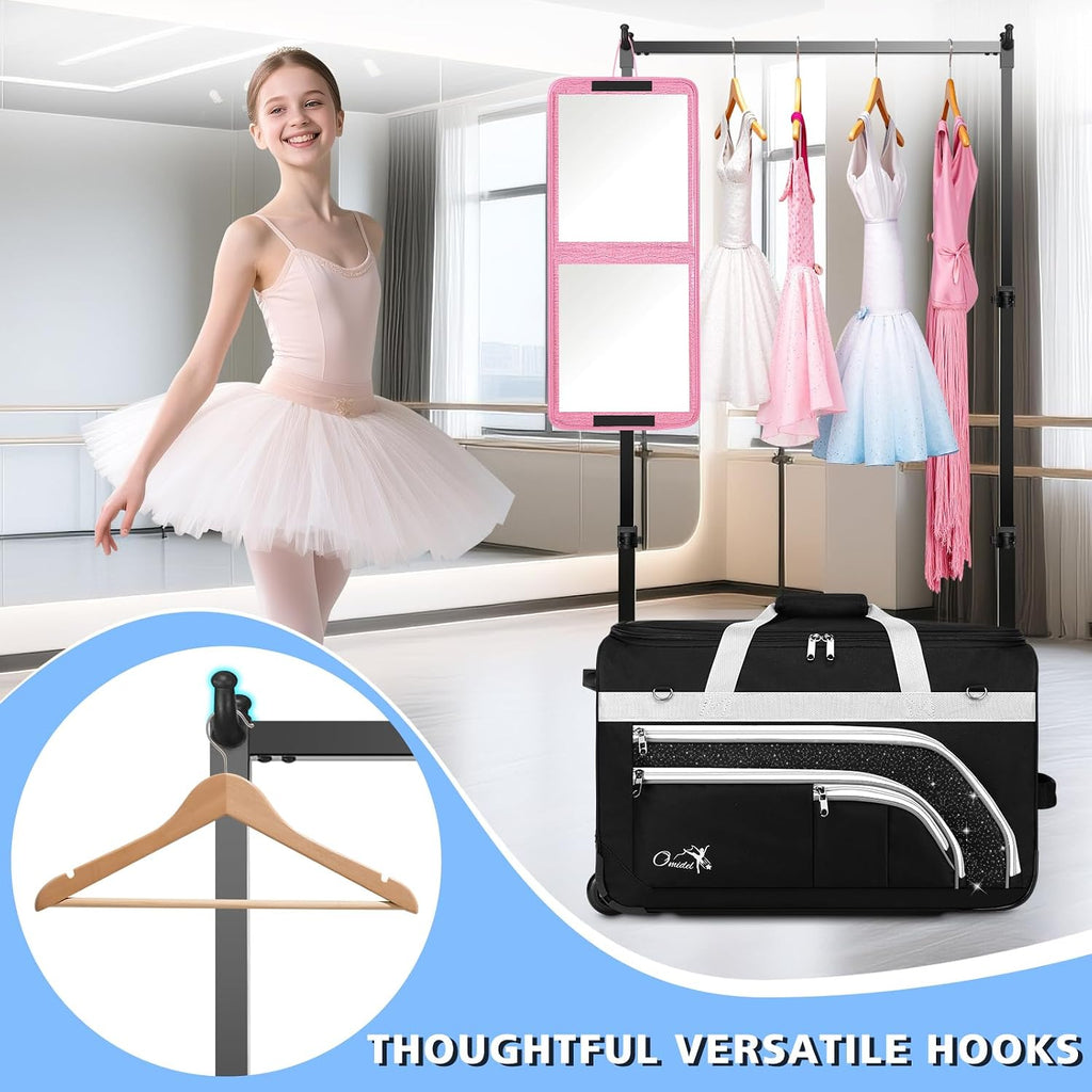 Dance Bag with Garment Rack, 28' Rolling Dance Suitcase Competition Duffle Bag with Garment Rack & Wheels | Versatile Compartments, Upgraded Stable System for Dance Shows, Travel, Cheer, Recital