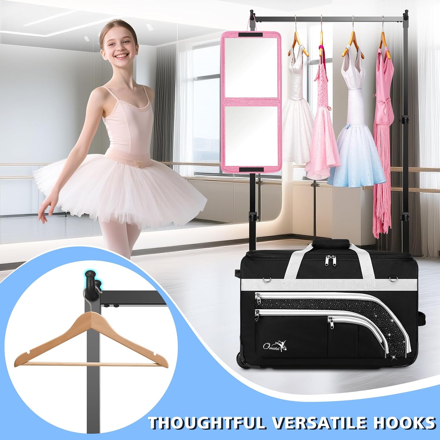 Dance Bag with Garment Rack, 28' Rolling Dance Suitcase Competition Duffle Bag with Garment Rack & Wheels | Versatile Compartments, Upgraded Stable System for Dance Shows, Travel, Cheer, Recital