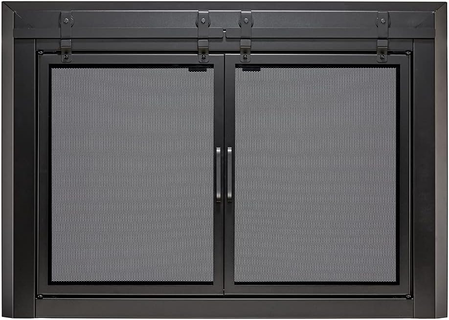 UniFlame - Gregory - Cabinet-Style Fireplace Doors with Smoke Tempered Glass (Color: Black, Size: Small - Fits Opening 30in to 37in W x 22.5in to 29.5in H)