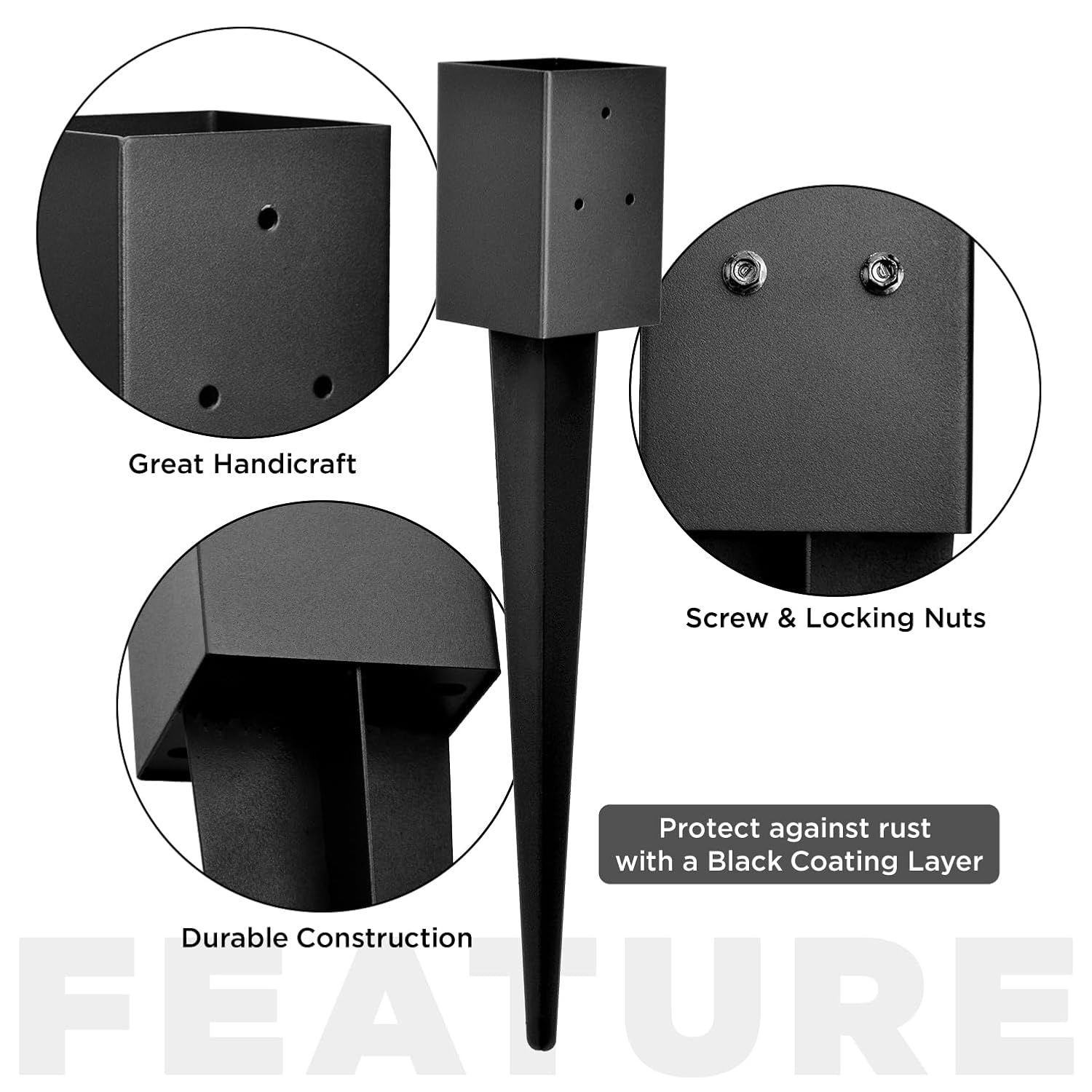 Heavy Duty Metal Fence Post Anchor Ground Spike 31.5''x4''x4'' for Fence, Mailbox, Bird Feeder, Decking, Banner, ... with The Black Powder Coating Cover on The Surface (Set 8)