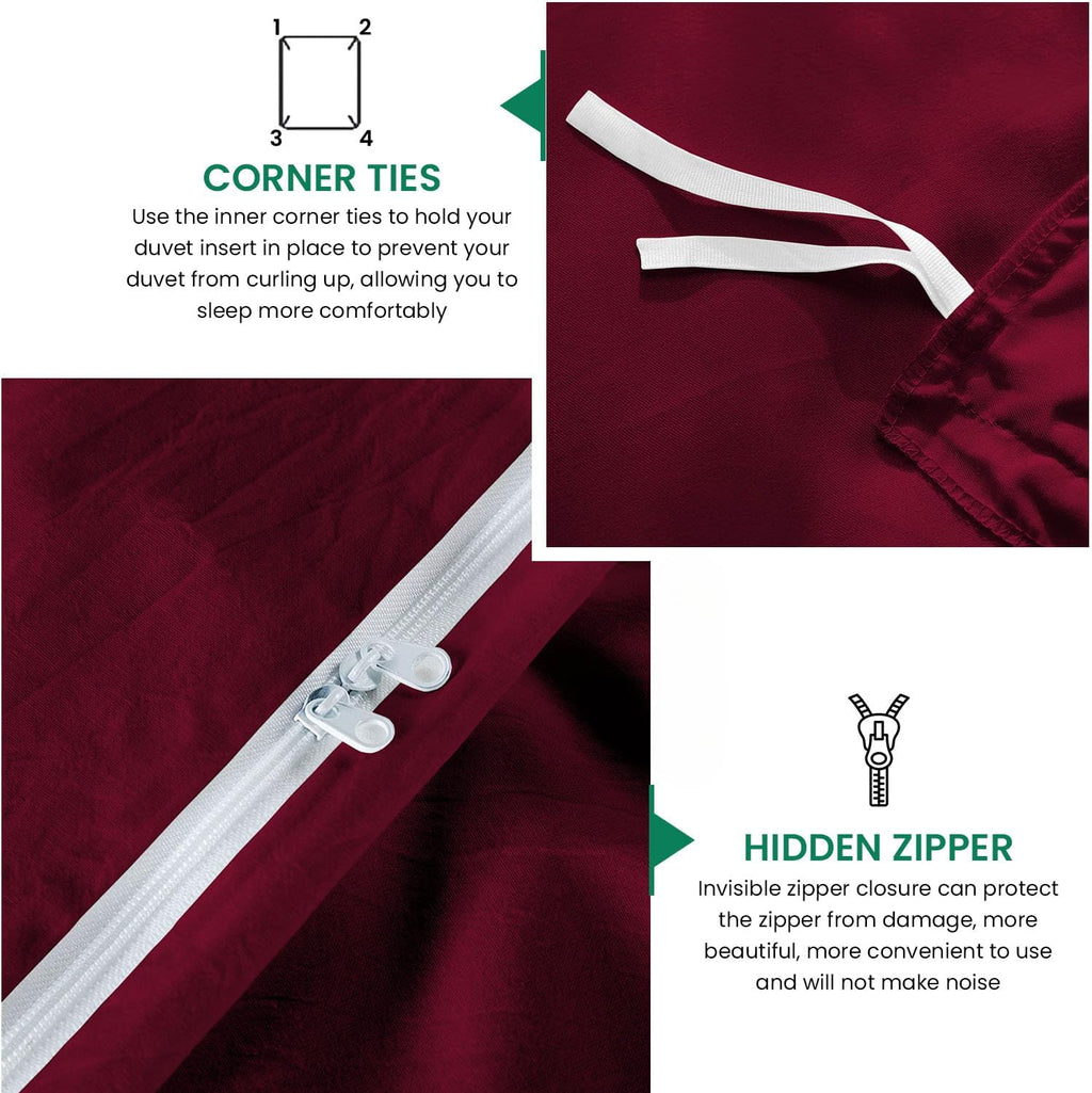 800TC 3 Sided Zipper Duvet Cover Set Soft Egyptian Cotton 3 Sided Zipper Closure, 3 PCS 1-Duvet Cover & 2- Pillow Shams - Oversize Queen Size (98' x 98') Inches, (Solid Burgundy)