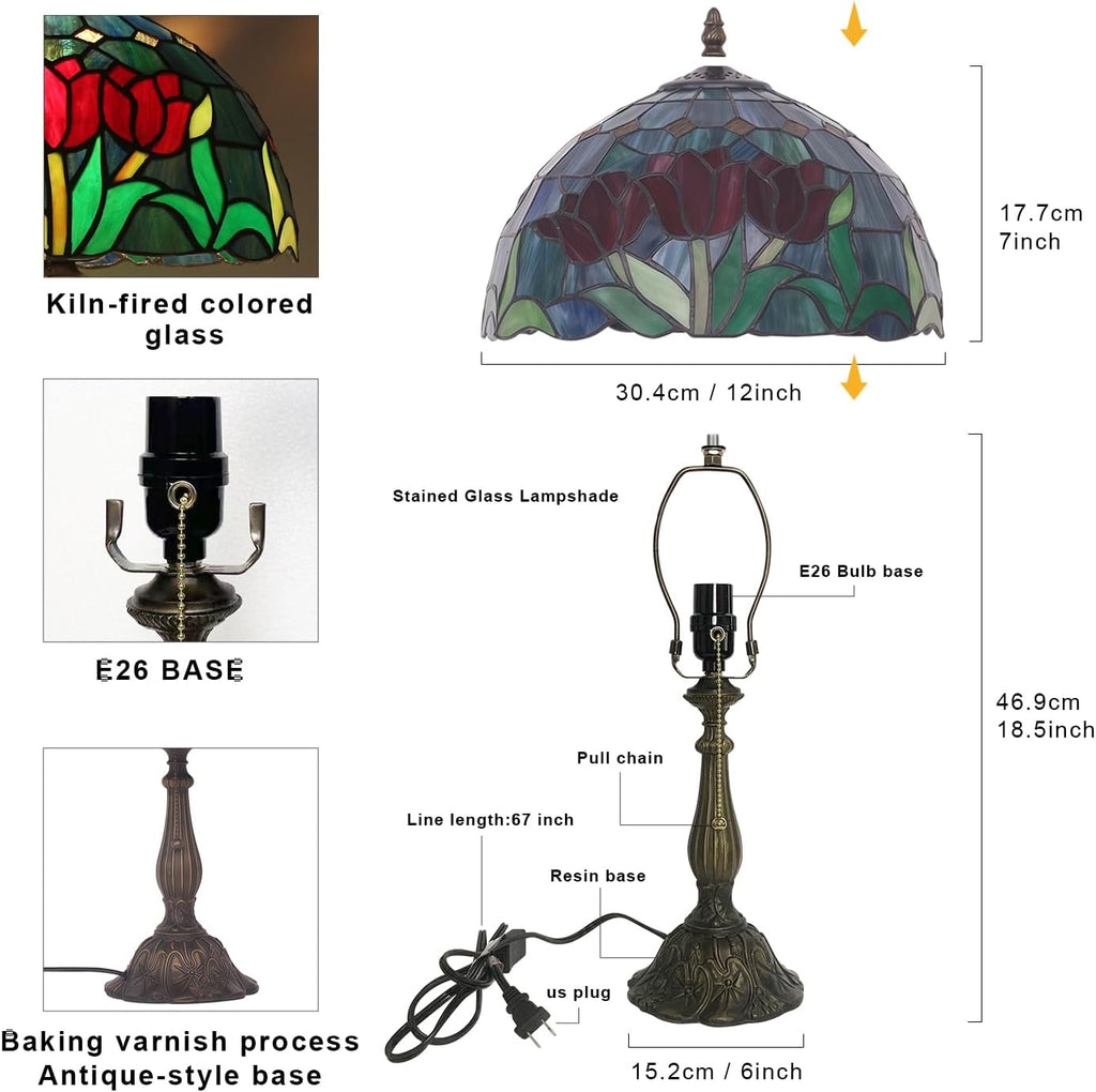 Tiffany Table Lamp, Tulip Style Stained Glass Lamp, 12X12X19 Inch Vintage Lamp, Living Room Bedroom Decor Desk Lamp
