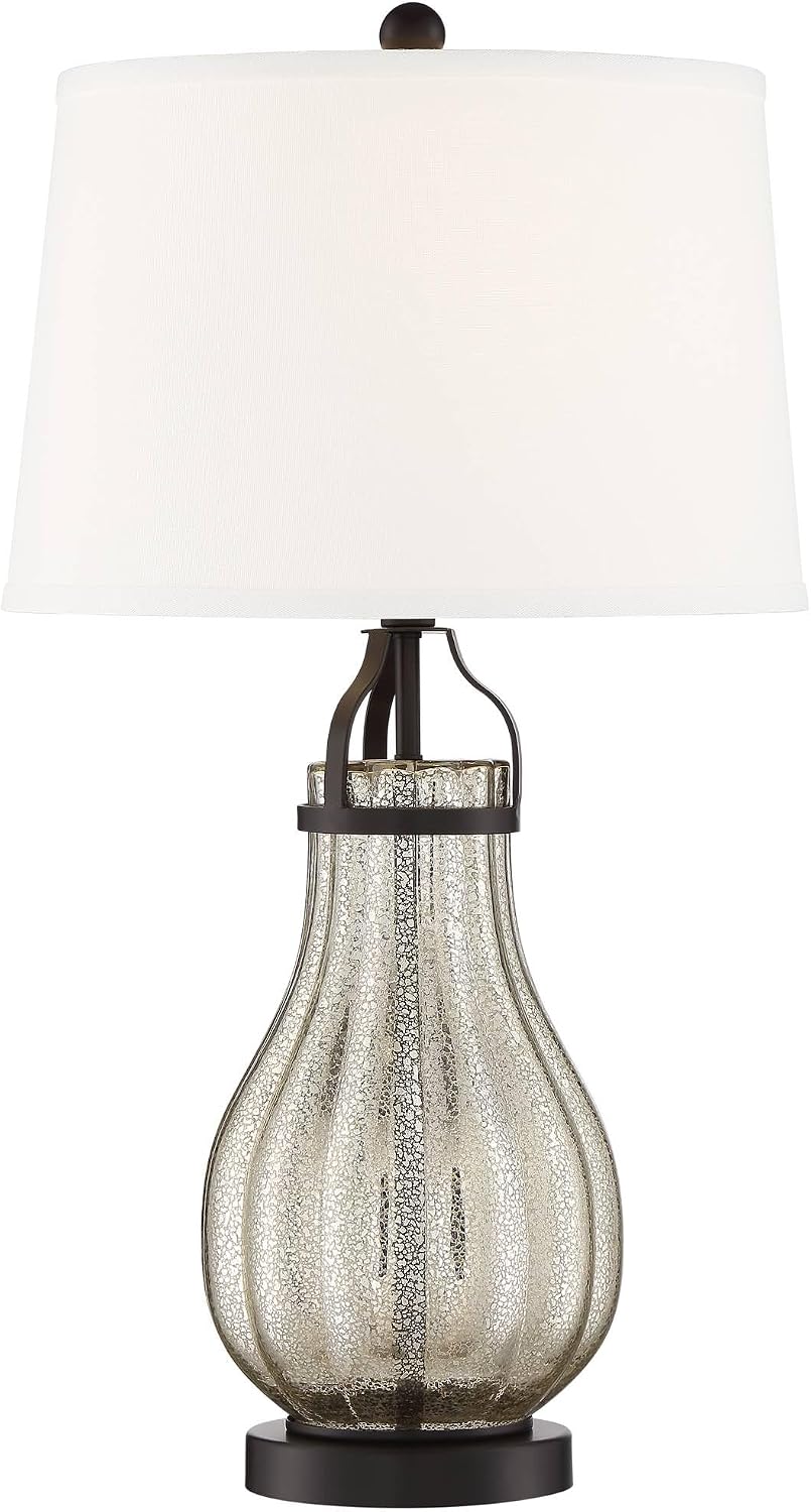 Franklin Iron Works Arian 27 1/2' Tall Modern Table Lamps Set of 2 Oil Rubbed Bronze Finish Metal Mercury Glass White Shade Living Room Bedroom Bedside Nightstand House Office Home Reading
