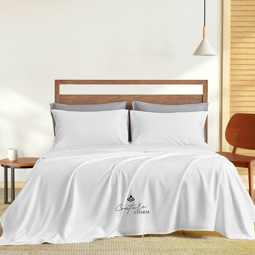 King Size 1000 Thread Count 100% Egyptian Cotton Sheet Set, 4-Piece, Sateen Weave, with 10-12' Deep Pocket Snug Fit (Solid, White)