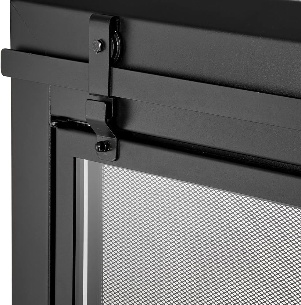 UniFlame - Gregory - Cabinet-Style Fireplace Doors with Smoke Tempered Glass (Color: Black, Size: Small - Fits Opening 30in to 37in W x 22.5in to 29.5in H)