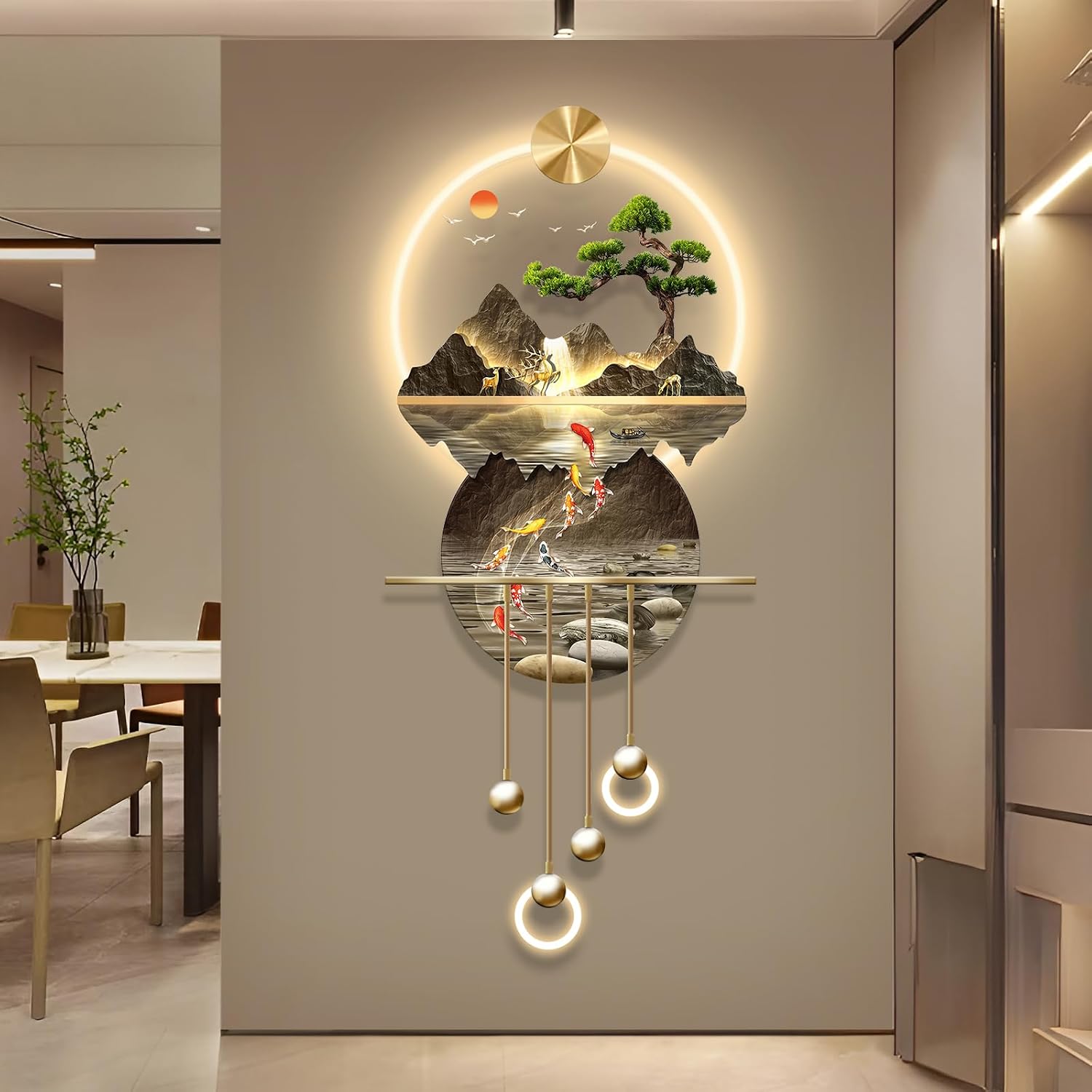 LED Light Decor Wall Art, 3D Art Wall Decor with Light, Decors Walls Sculptures Large 3D Art, Decors Walls Sculptures Lighting Modern, Plug-in Power Supply, Gold T, 23x53IN