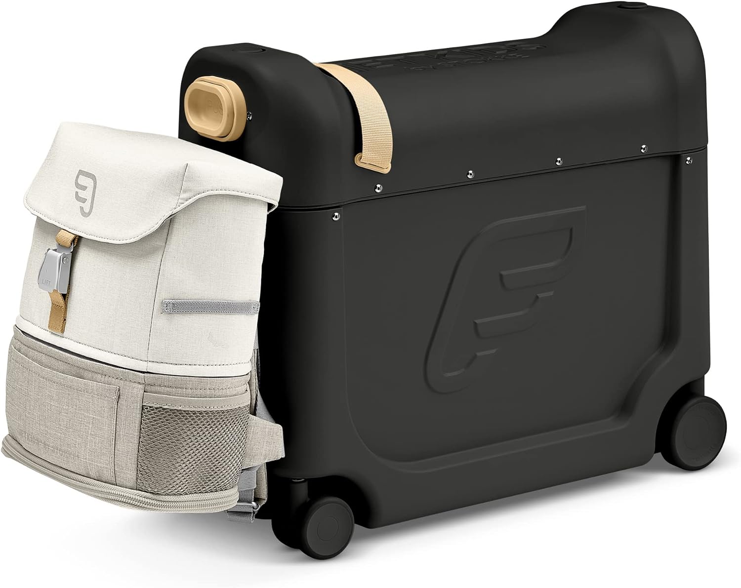 JetKids Stokke Travel Bundle, Black - Includes BedBox Ride-On Suitcase & Backpack - Best for Kids 2-7 Years Old (Up to 77 lbs)