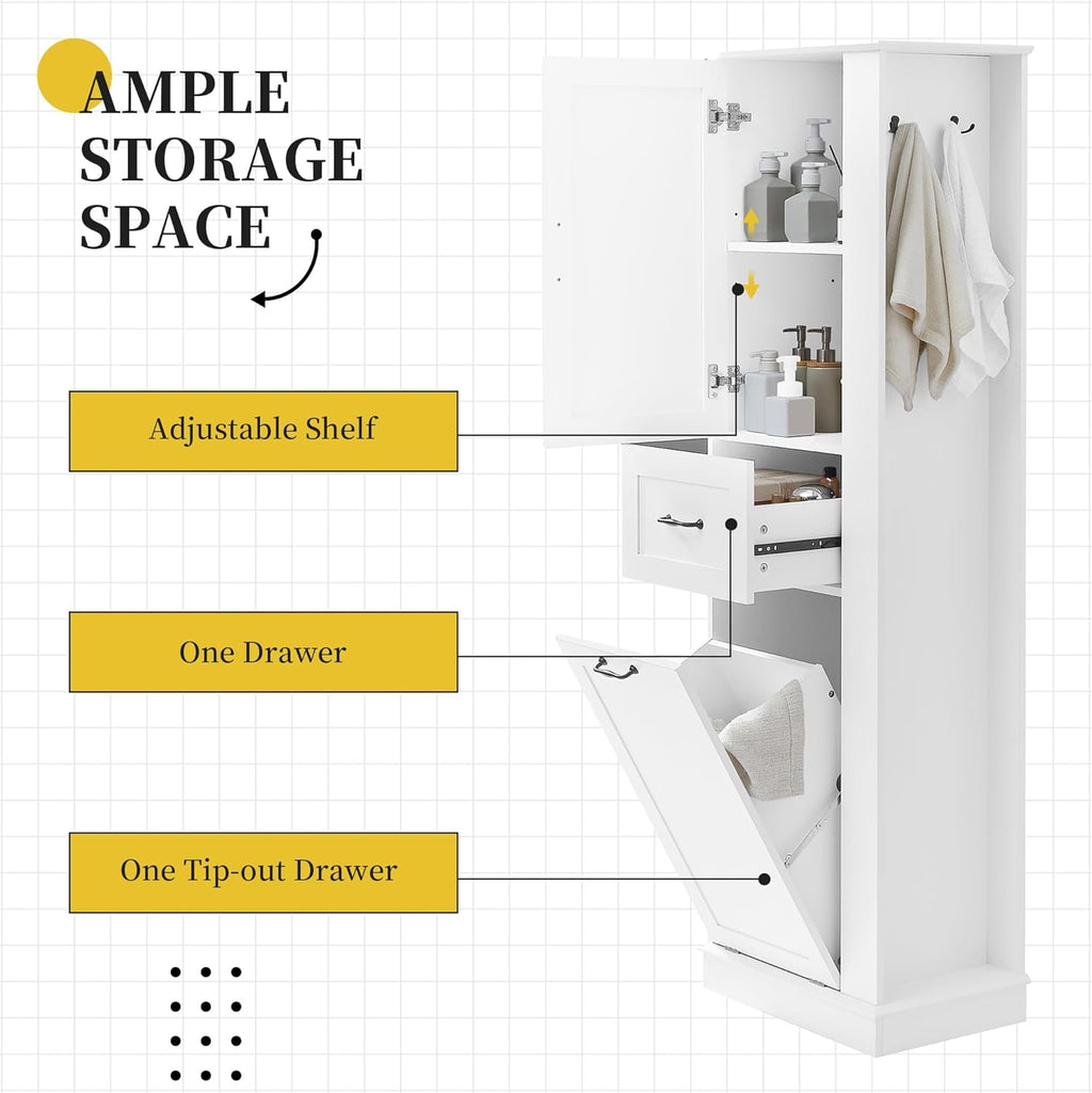 Tall Bathroom Storage Cabinet with Tilt-Out Compartment, Space Saving Bathroom Accent Storage Cabinet with Adjustable Shelves, Modern Freestanding for Home Kitchen, Living room (White Style5)