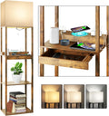 RUNTOP Floor Lamp with Shelves, Plus Shelf Lamp with Wireless Charger, 2 USB Port and Outlet, 1 Drawer, 15W LED Bulb, 3 Colors, Memory Function, Floor Lamps for Living Room, Standing Lamp for Bedroom