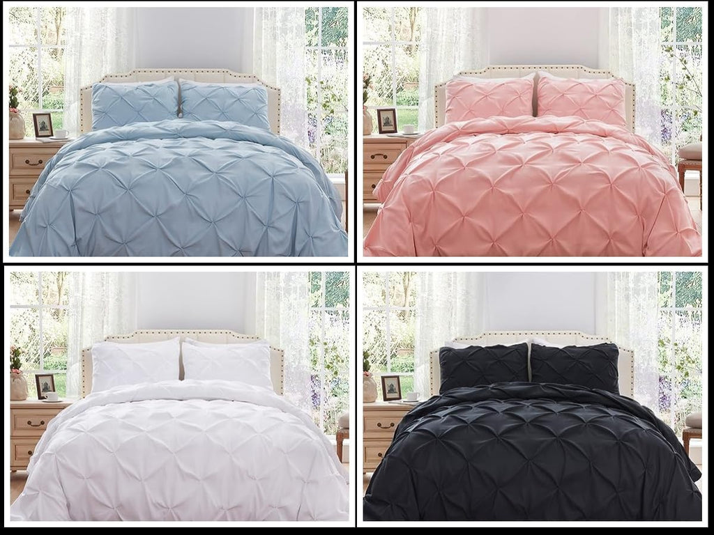 All Season Down Alternative Premium Pinch Pleated Comforter Sets 500 GSM 100% Soft Egyptian Cotton 1-Pintuck Comforter with 2-Pintuck Pillowsham-Oversized Queen Size, Light Blue