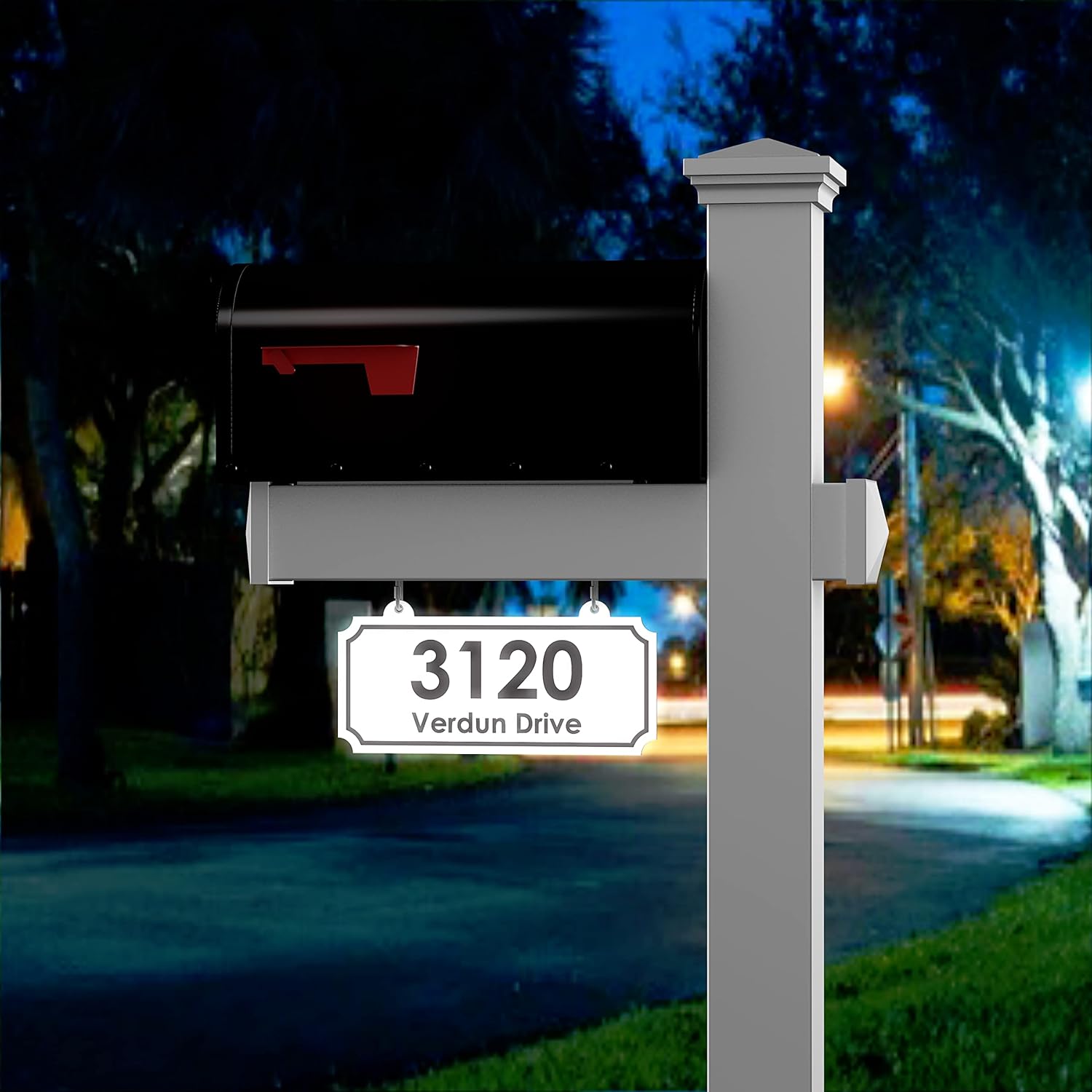 4Ever Products The Saybrook Vinyl Mailbox Post System - Includes Black Steel Mailbox and Custom Street Address