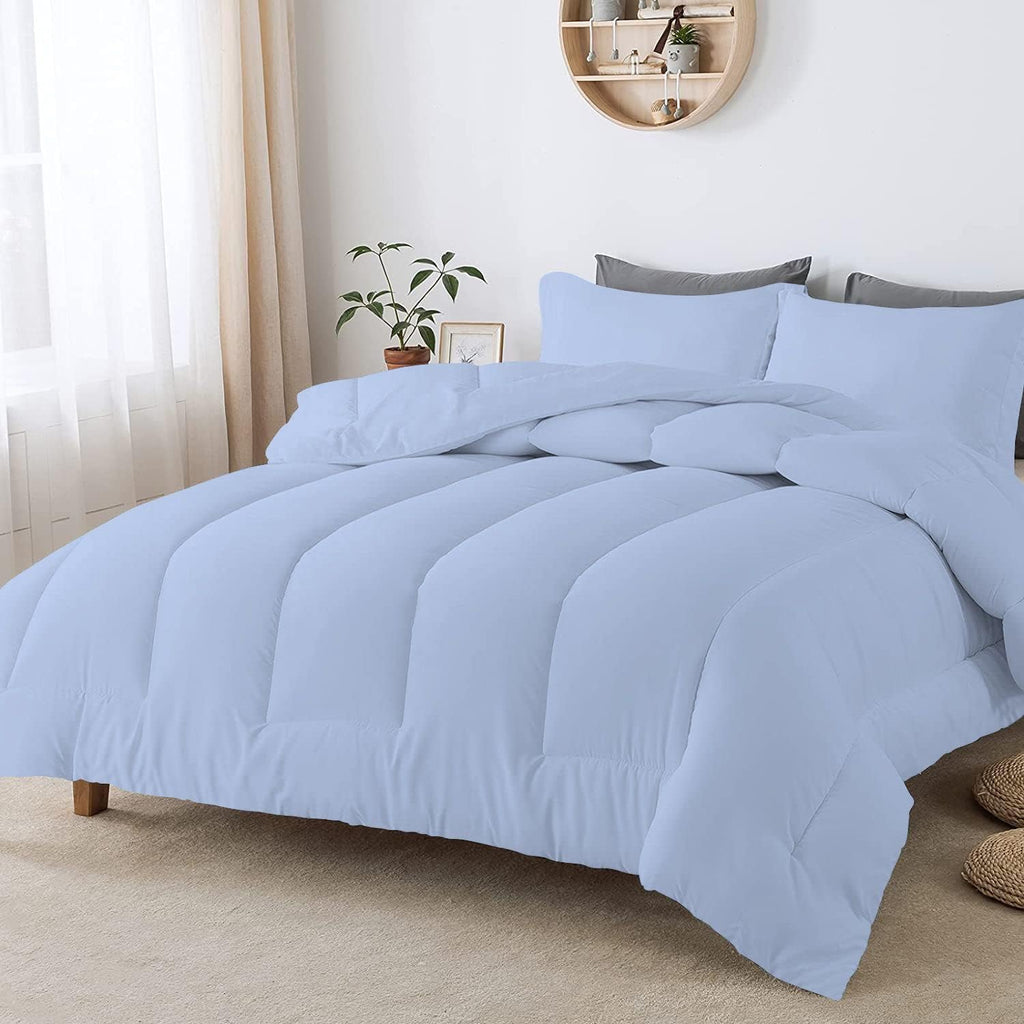 5 PC Straight Line Pattern Comforter Set Premium Super Soft 600 GSM All Season | 1000 Thread Count | 100% Egyptian Cotton ( Full/Queen Size, Light Blue Color)