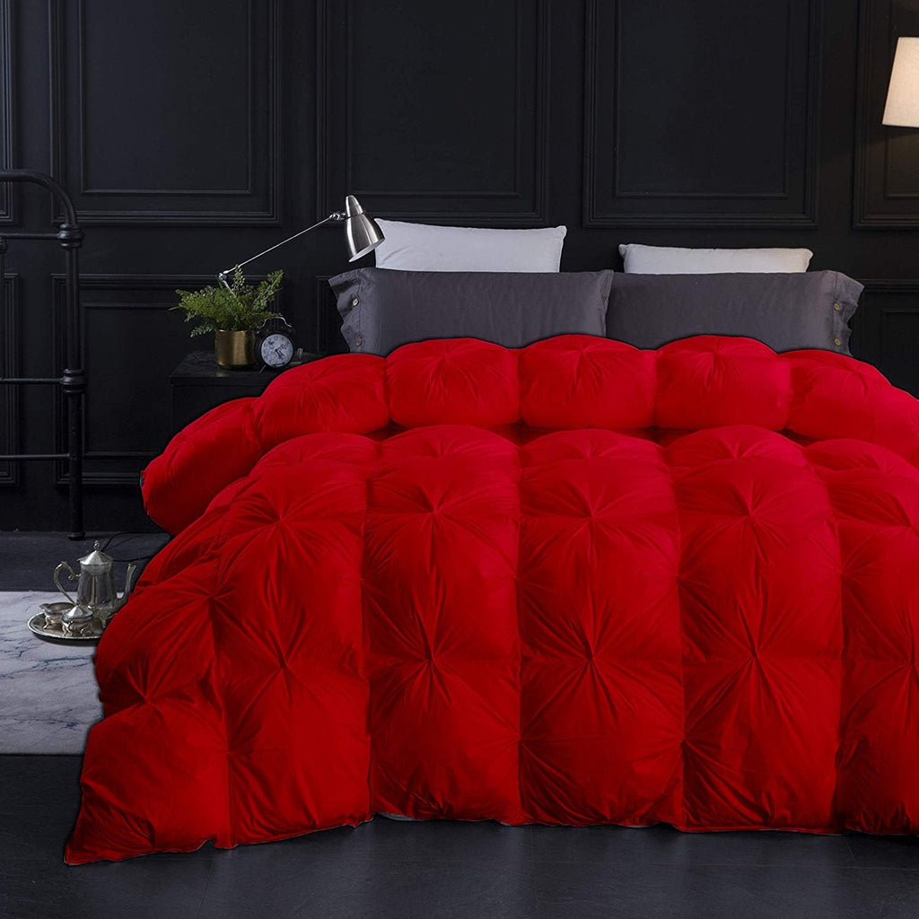 Red All Season Down Alternative Pintuck Comforter- Oversized Queen Size 98 x 98 Inches 1 pc Pinch Pleated Comforter 600 GSM & 4 - Corner Tabs 100% Egyptian Cotton- Red Solid