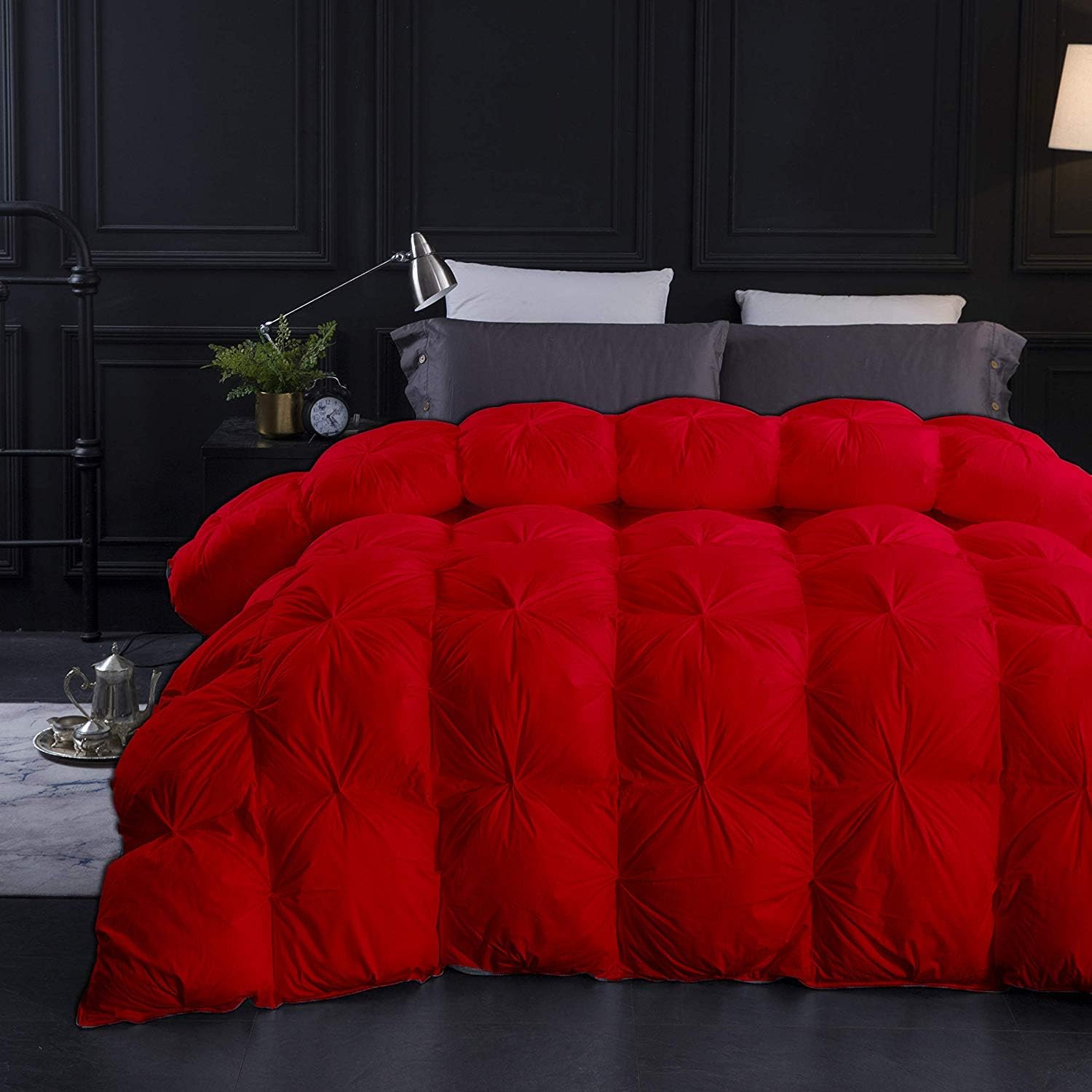 Red All Season Down Alternative Pintuck Comforter- Grand King Size 106 x 106 Inches 1 pc Pinch Pleated Comforter 600 GSM & 4 - Corner Tabs 100% Egyptian Cotton- Red Solid
