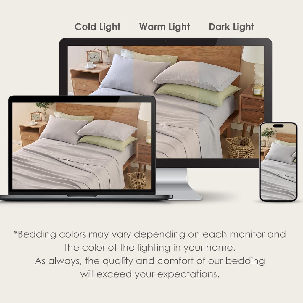 DAPU Pure Linen Sheets Set, 100% French Linen from Normandy, Breathable and Durable for Hot Sleepers, 4 Pcs Set - 1 Flat Sheet, 1 Fitted Sheet, 2 Pillowcases (Fog Gray, Queen)