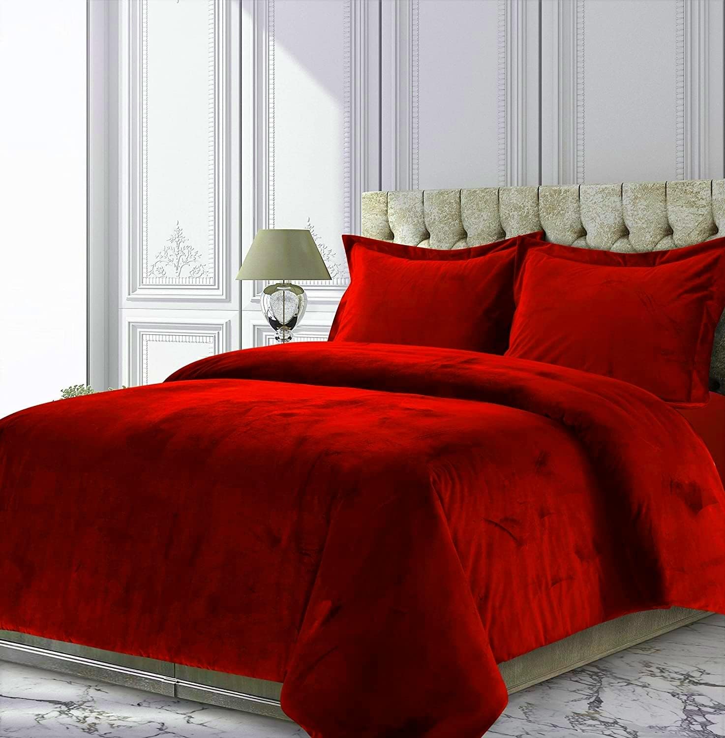 Velvet Comforter Set California King 3 Piece (Comforter + 2 Pillowcases) Red 600 GSM