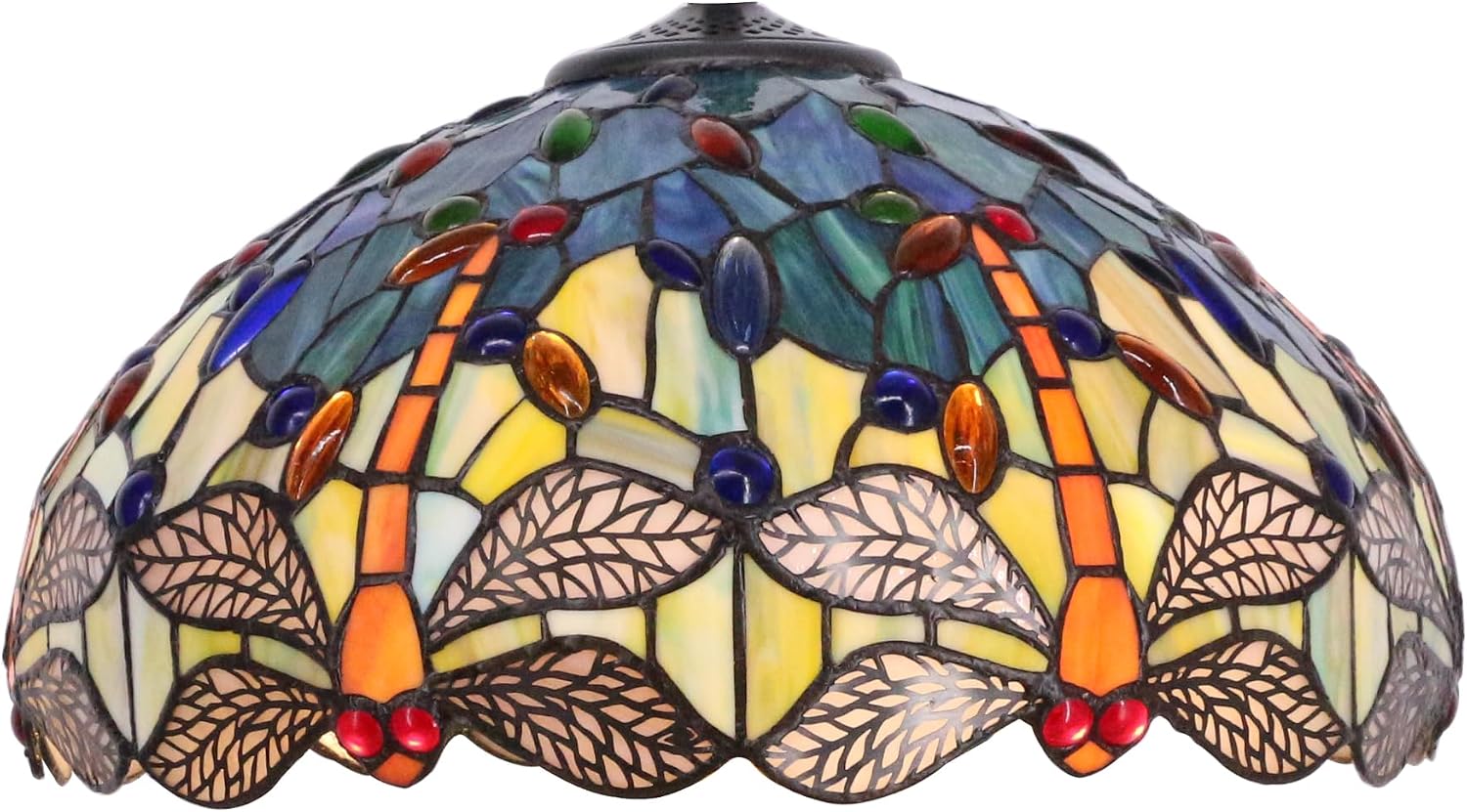 Large Tiffany Lamp Shade Replacement Only 16Inch Stained Glass Lampshade Fit For Table Lamps FLoor Lamp Ceiling Fixture Pendant Hanging Light Home Office Decoration (Blue Yellow Dragonfly)